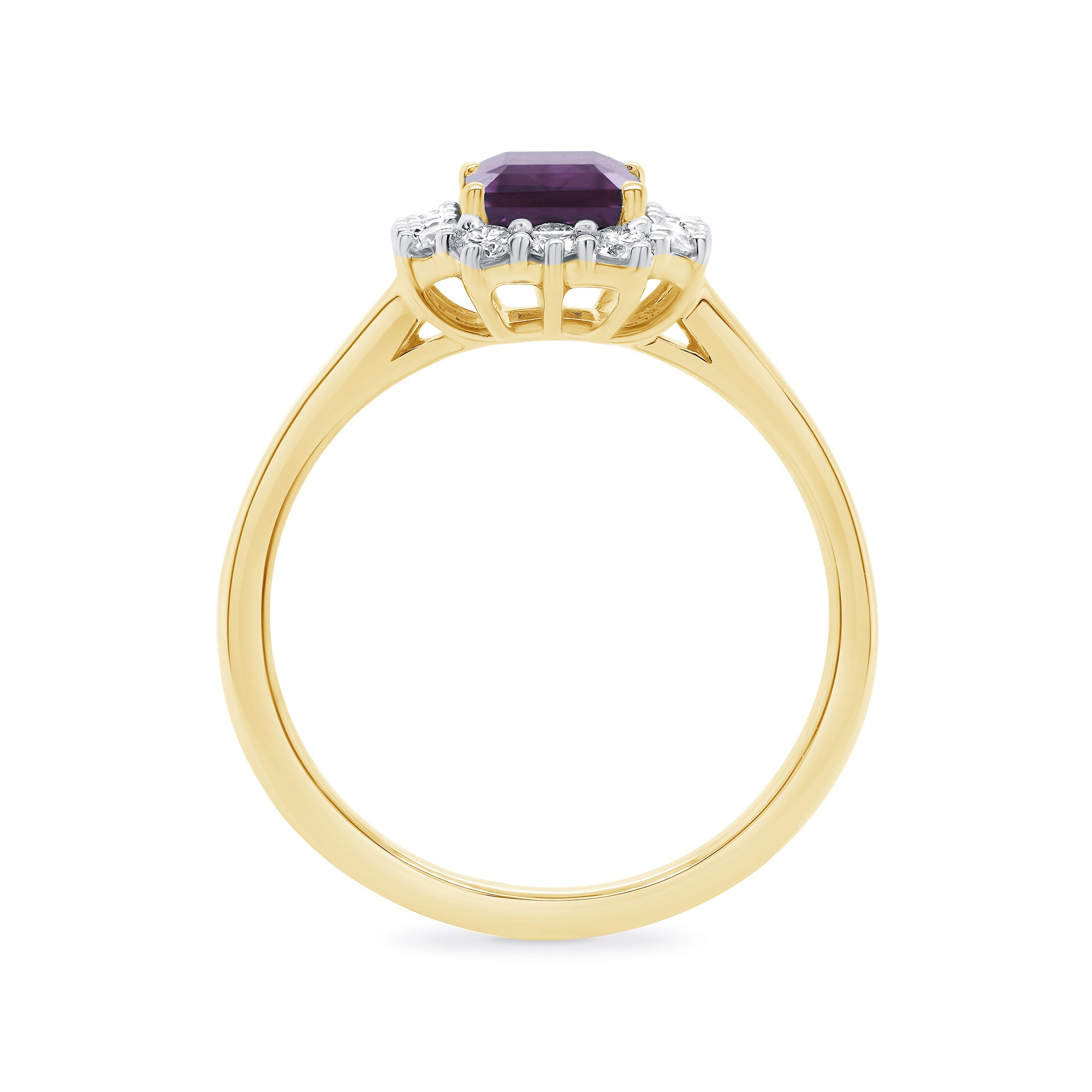 9ct gold 7x5 octagonal lab created alexandrite & E/VS diamond cluster ring 0.36cts LG