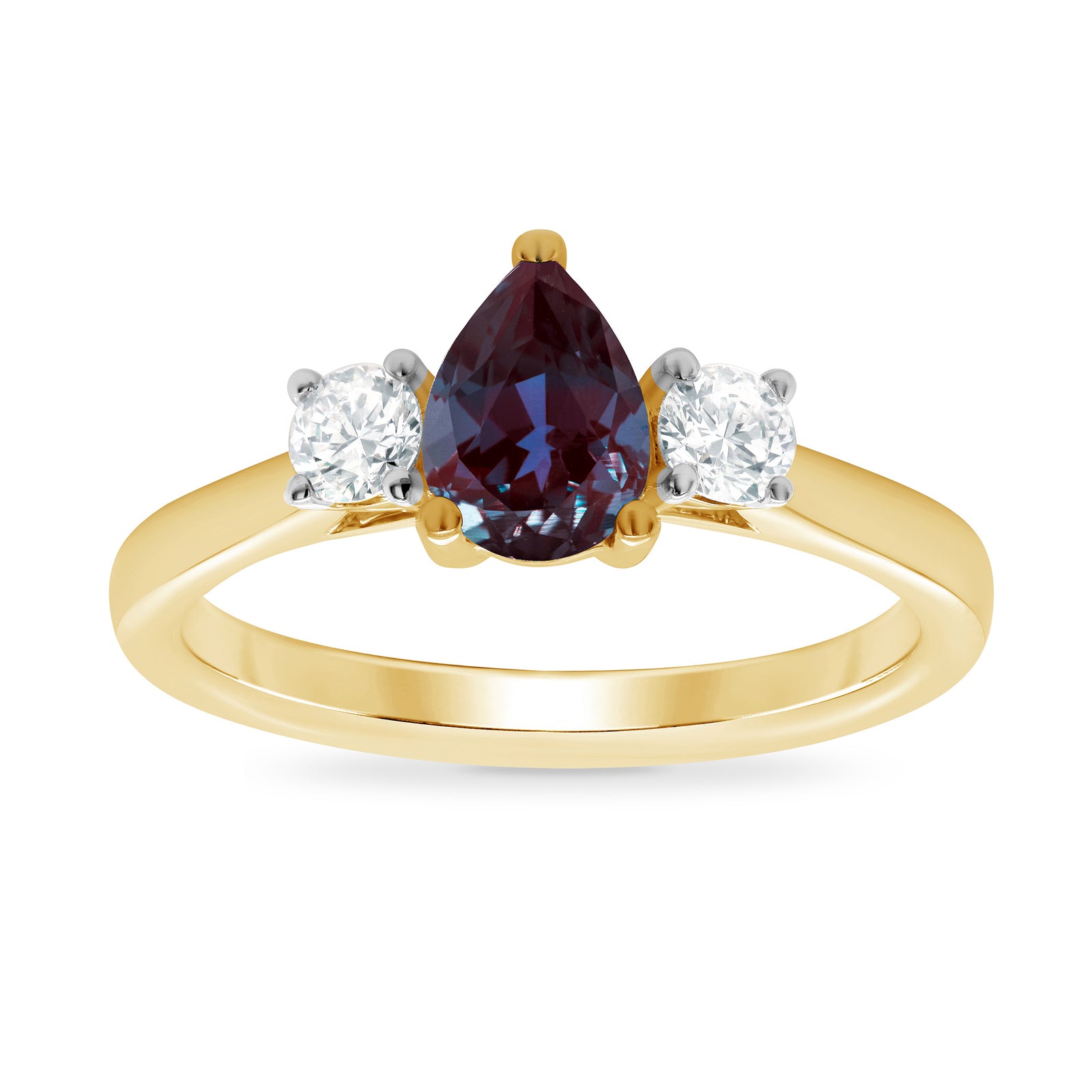 9ct gold 7x5 pear lab created alexandrite & E/VS diamonds ring 0.25cts LG