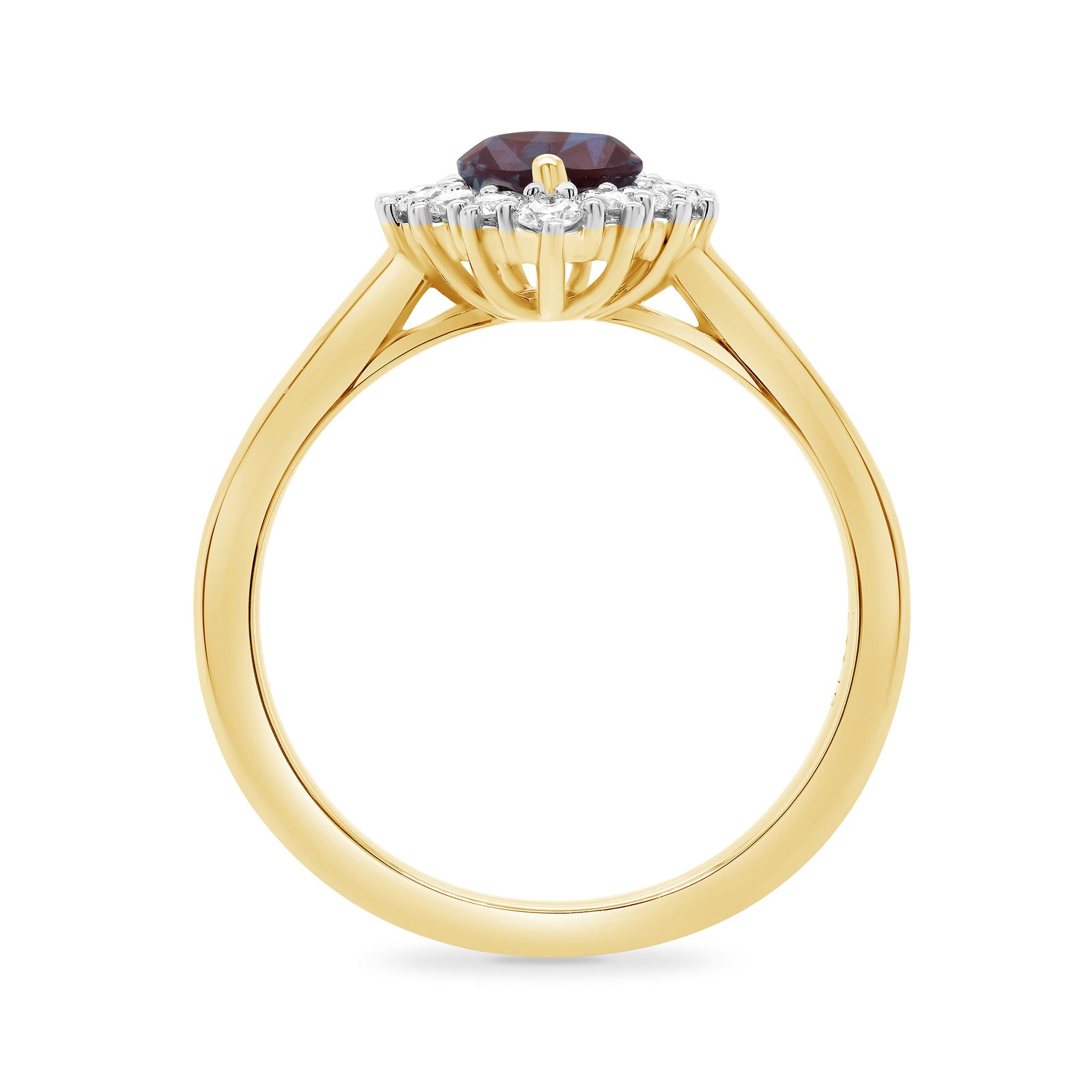 9ct gold 7x5 pear lab created alexandrite & E/VS diamond cluster ring 0.33cts LG