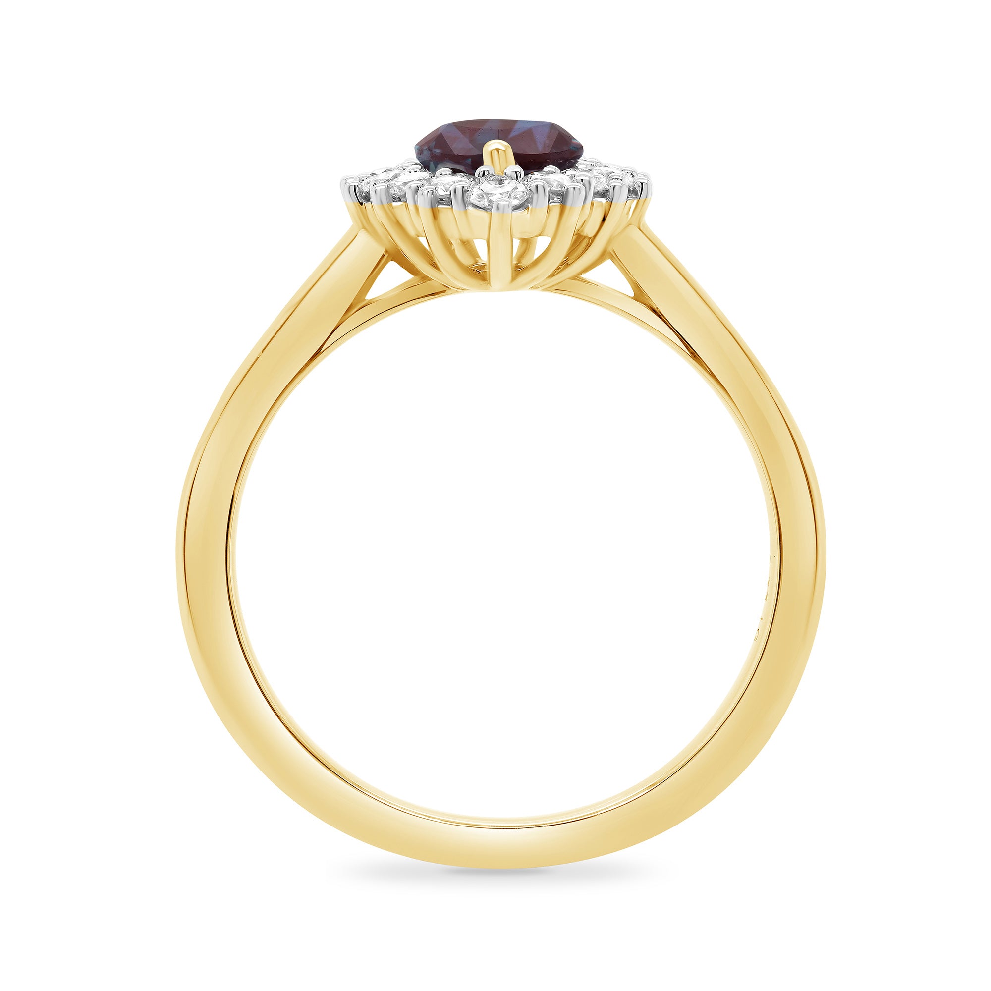 9ct gold 7x5 pear lab created alexandrite & E/VS diamond cluster ring 0.33cts LG