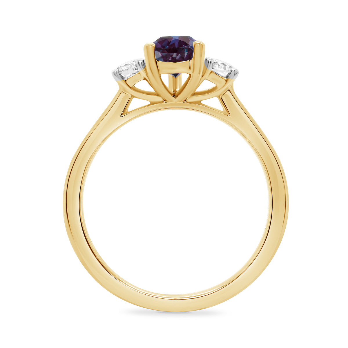 9ct gold 8x6 pear lab created alexandrite & E/VS diamonds ring 0.25cts LG