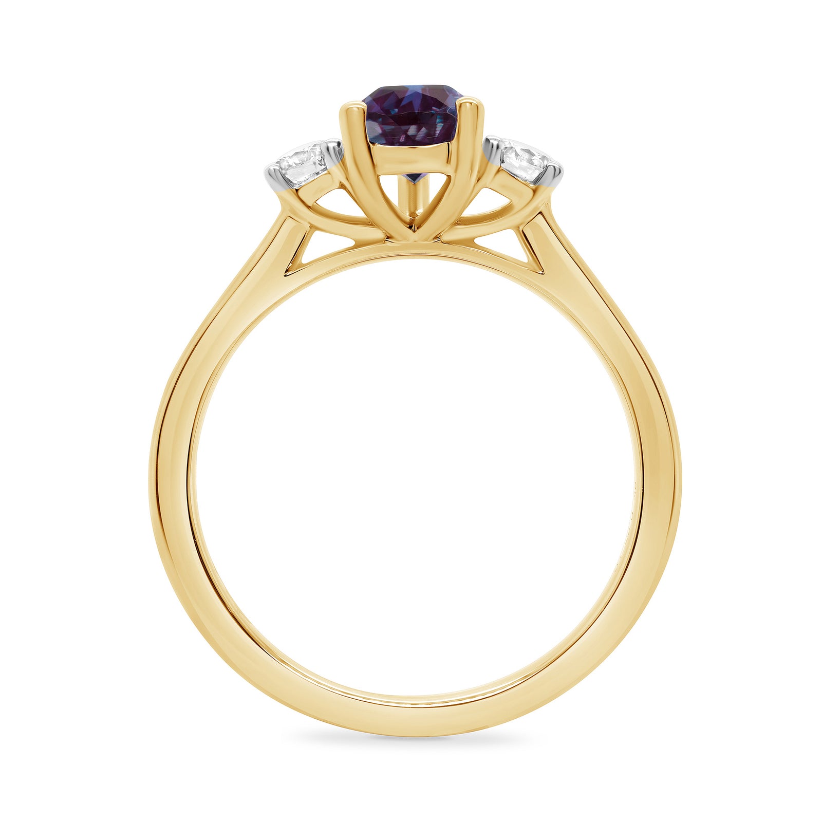 9ct gold 8x6 pear lab created alexandrite & E/VS diamonds ring 0.25cts LG