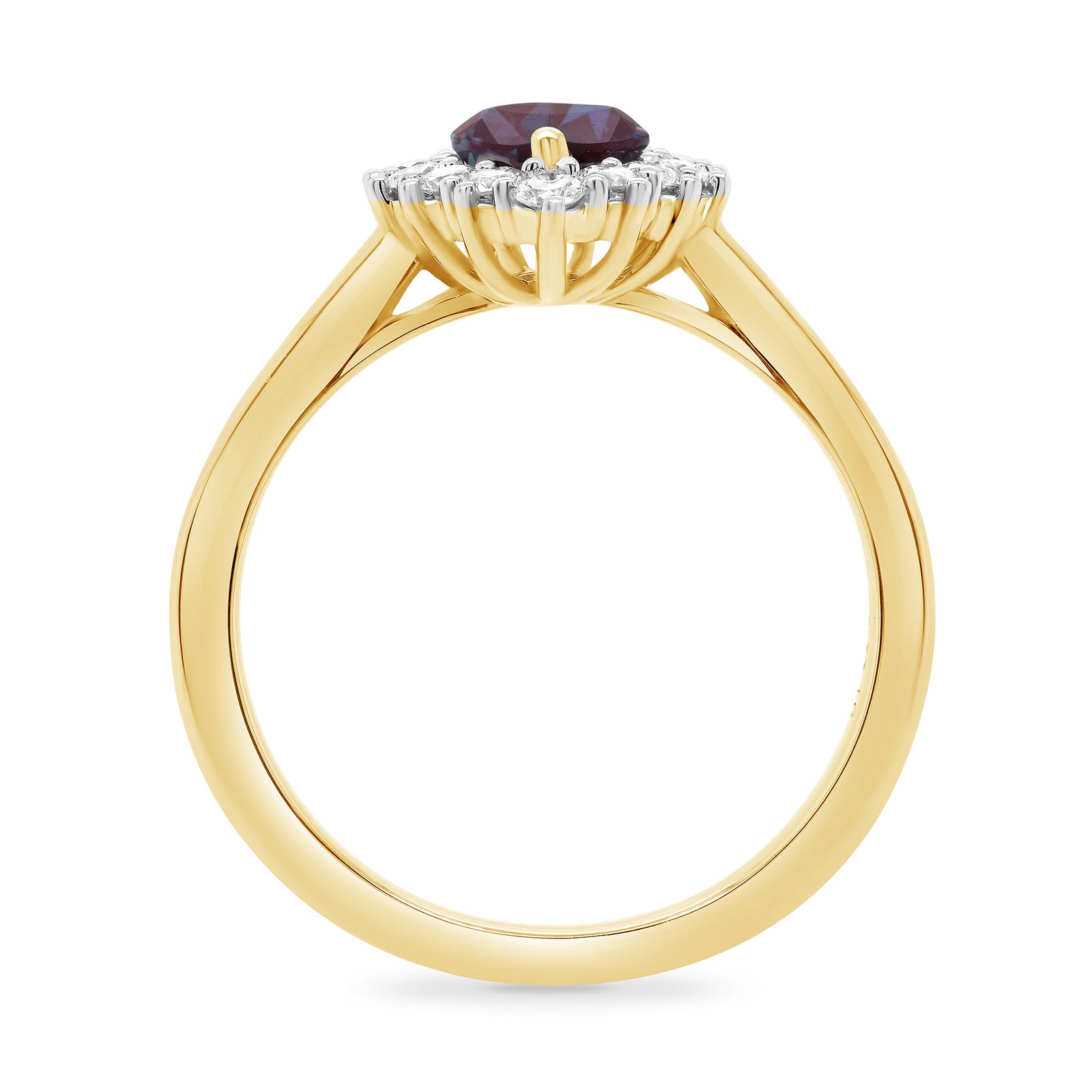 9ct gold 8x6 pear lab created alexandrite & E/VS diamond cluster ring 0.36cts LG