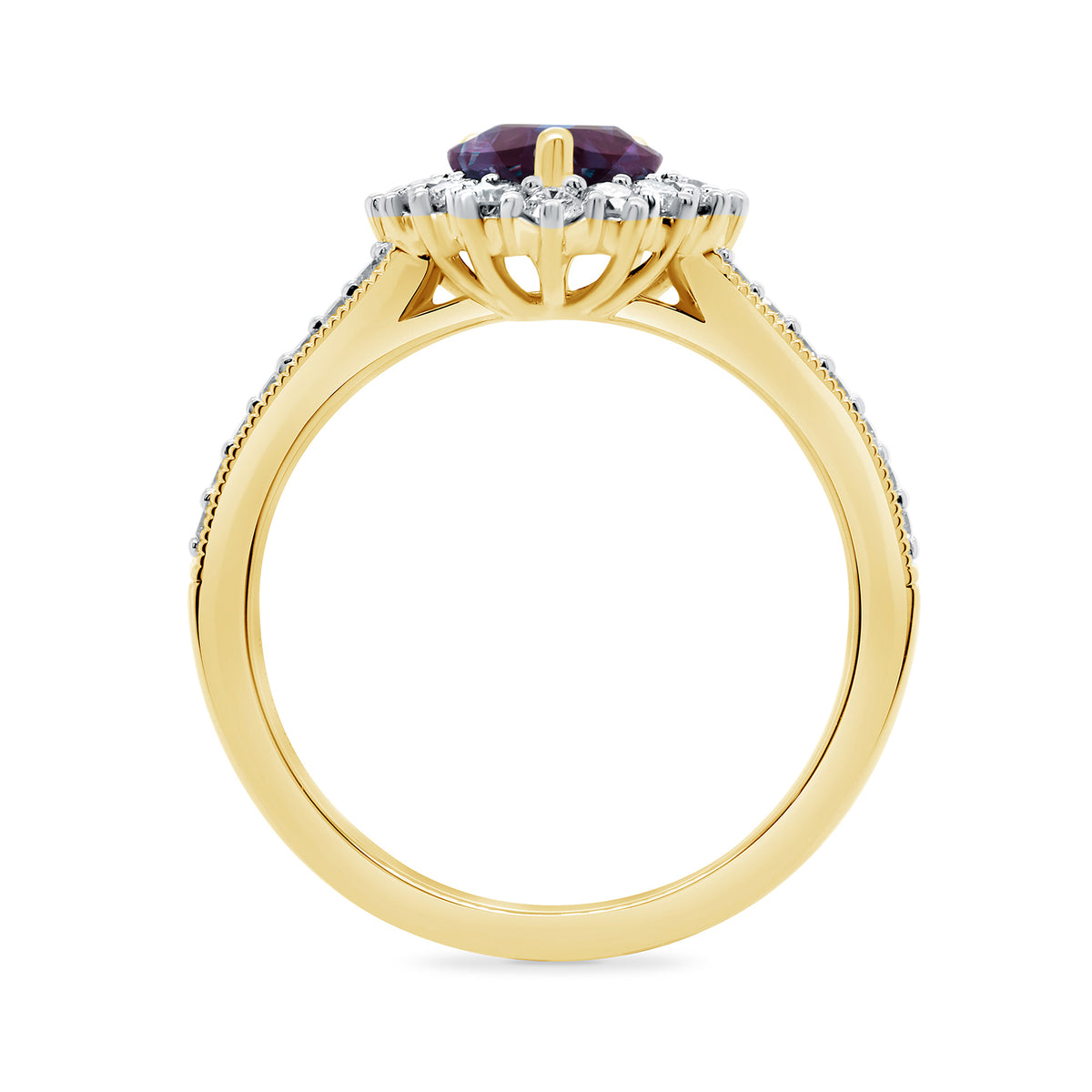 9ct gold 8x6 pear lab created alexandrite & E/VS diamond shoulders cluster ring 0.50cts LG