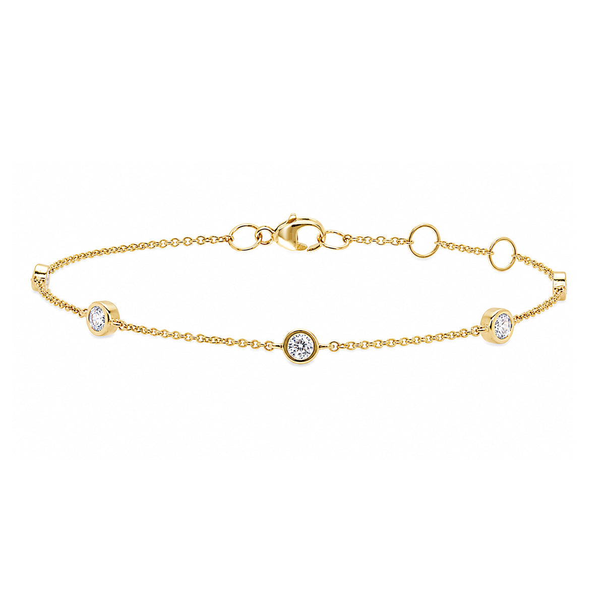 9ct gold three stone rub over lab grown diamond bracelet E/VS 0.35cts