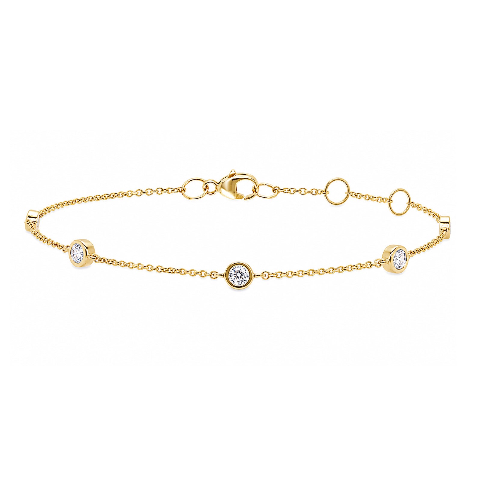 9ct gold three stone rub over lab grown diamond bracelet E/VS 0.35cts
