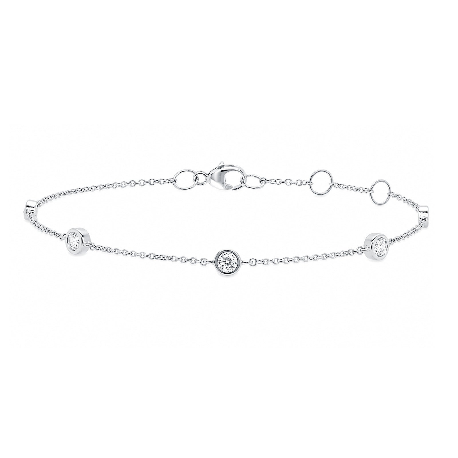 9ct white gold three stone rub over lab grown diamond bracelet E/VS 0.35cts