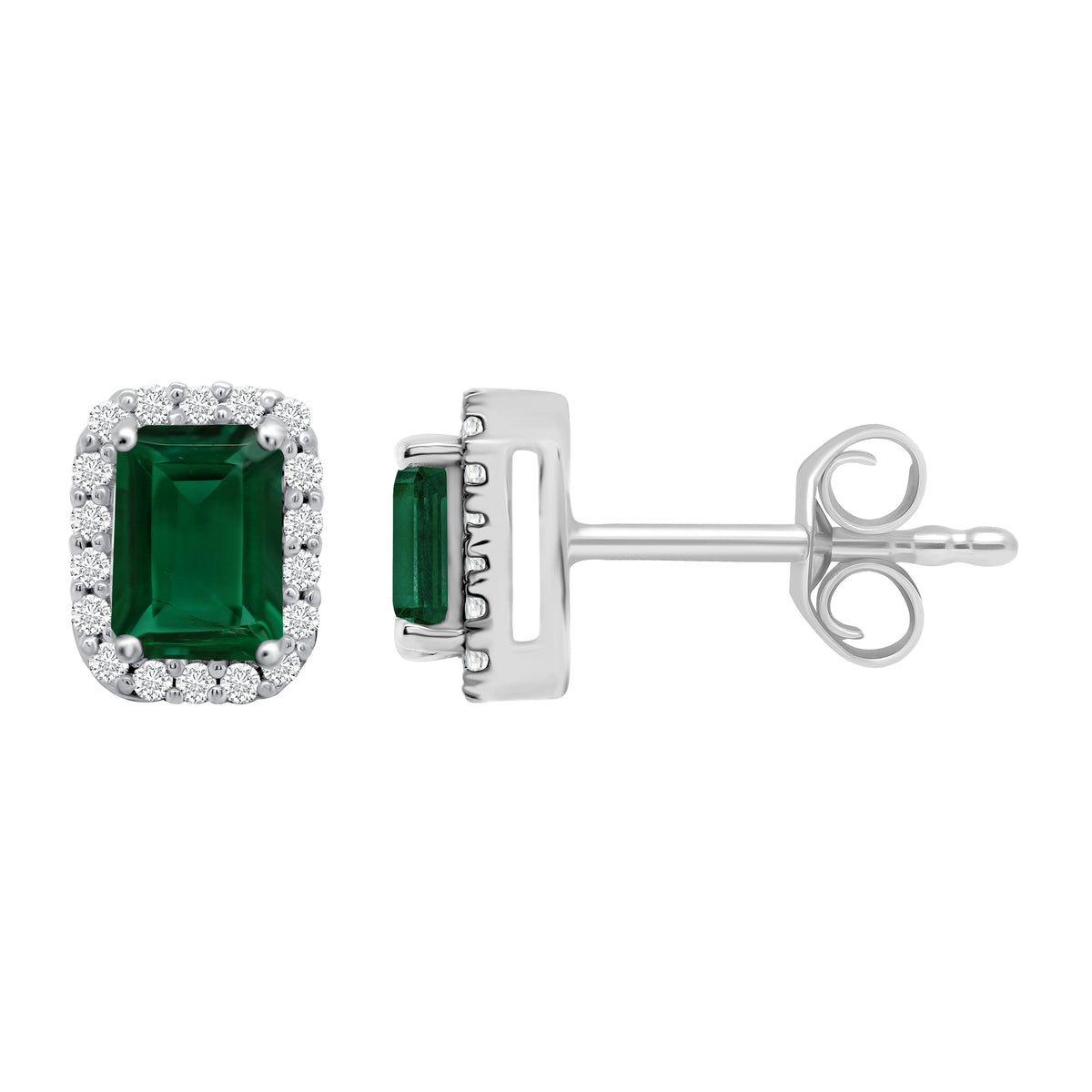 9ct white gold 7x5mm Octagonal Lab Created Emerald &amp; E/VS Diamonds 0.36cts LG Earrings