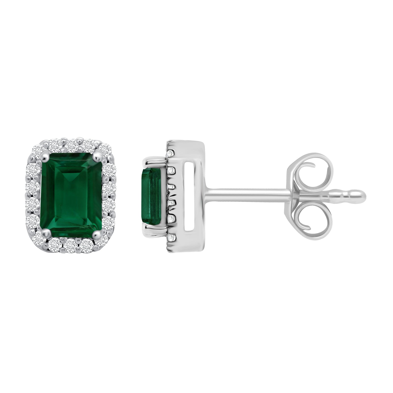 9ct white gold 7x5mm Octagonal Lab Created Emerald & E/VS Diamonds 0.36cts LG Earrings