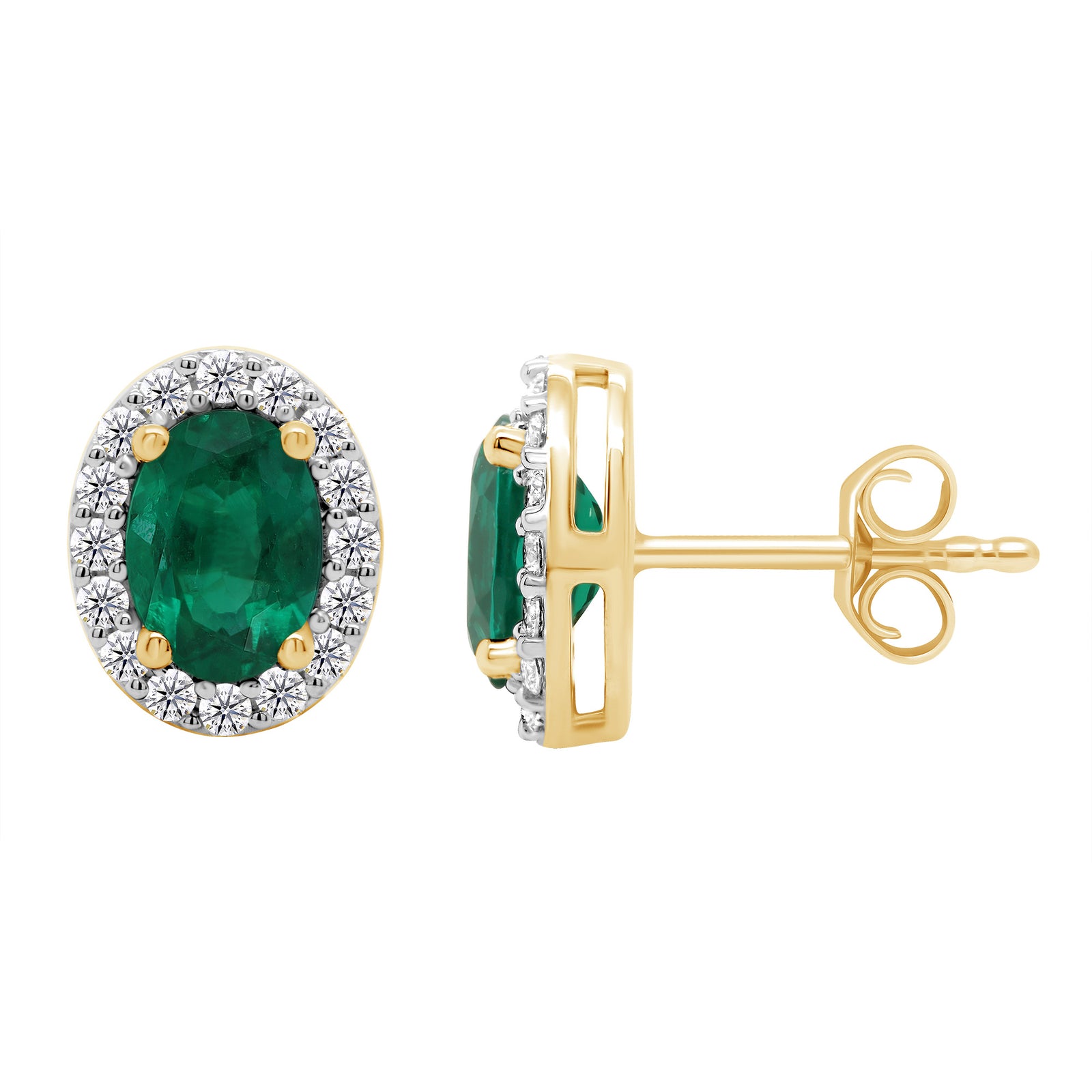 9ct gold 7x5mm Oval Lab Created Emerald & E/VS Diamonds 0.33cts LG Earrings