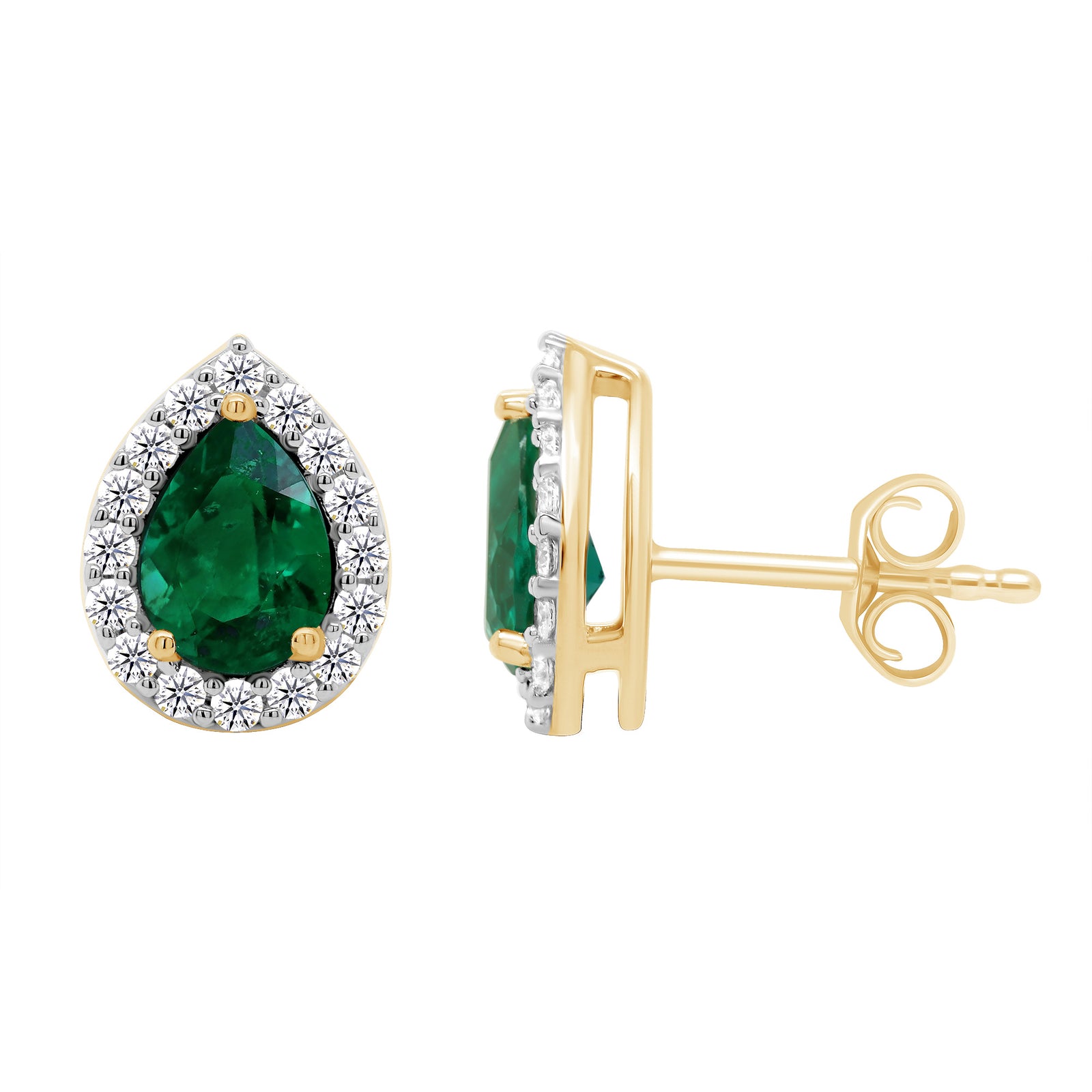 9ct gold 7x5mm Pear Lab Created Emerald & E/VS Diamonds 0.33cts LG Earrings