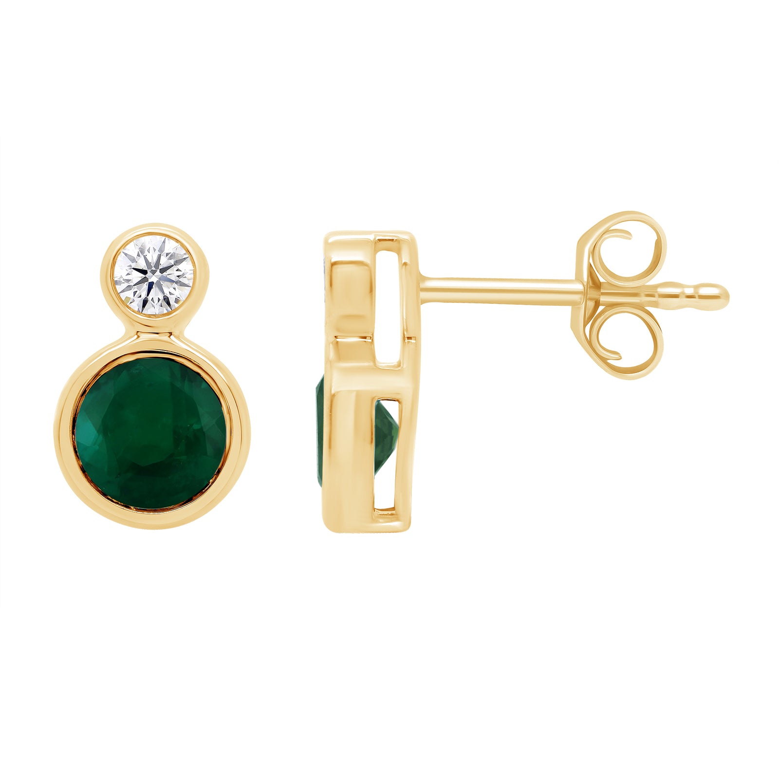 9ct gold 5mm Round Lab Created Emerald & E/VS Diamonds 0.15cts LG Earrings