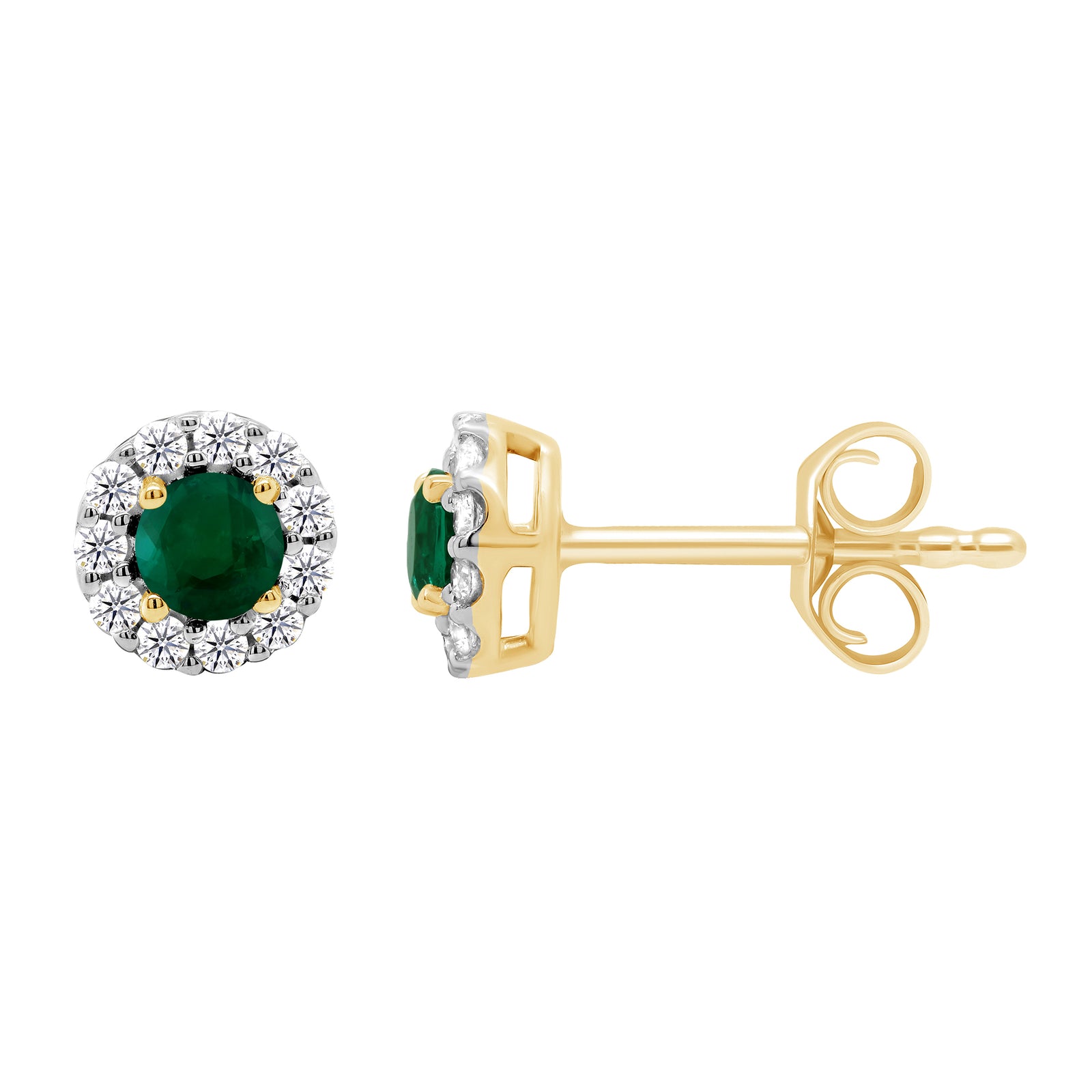 9ct gold Round Lab Created Emerald & E/VS Diamonds 0.15cts LG Earrings