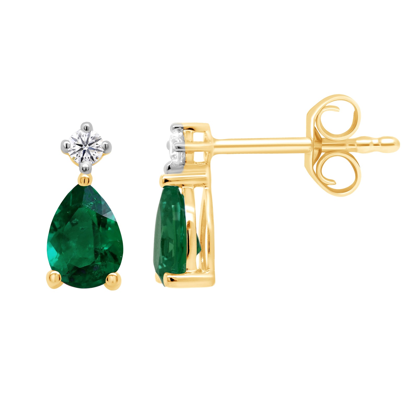9ct gold 6x4mm Pear Lab Created Emerald & E/VS Diamond 0.07cts LG Earrings