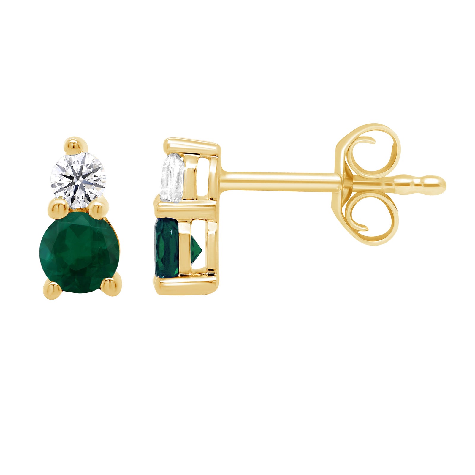 9ct gold Lab Created Emerald & E/VS Diamond 2 Stone 0.13cts LG Earrings