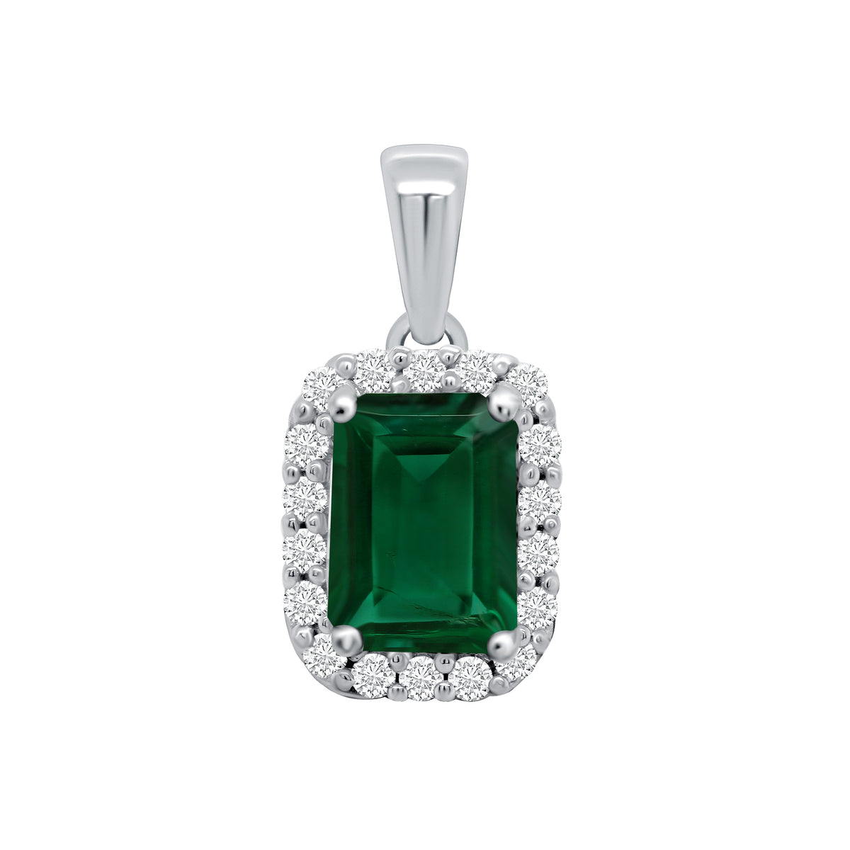 9ct white gold 8x6mm Octagonal Lab Created Emerald &amp; E/VS Diamonds 0.27cts LG Pendant