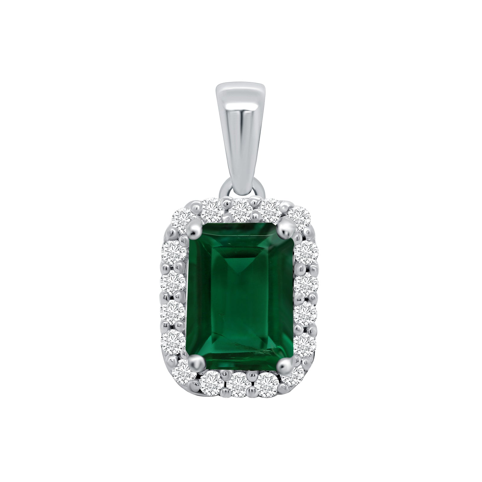 9ct white gold 8x6mm Octagonal Lab Created Emerald & E/VS Diamonds 0.27cts LG Pendant