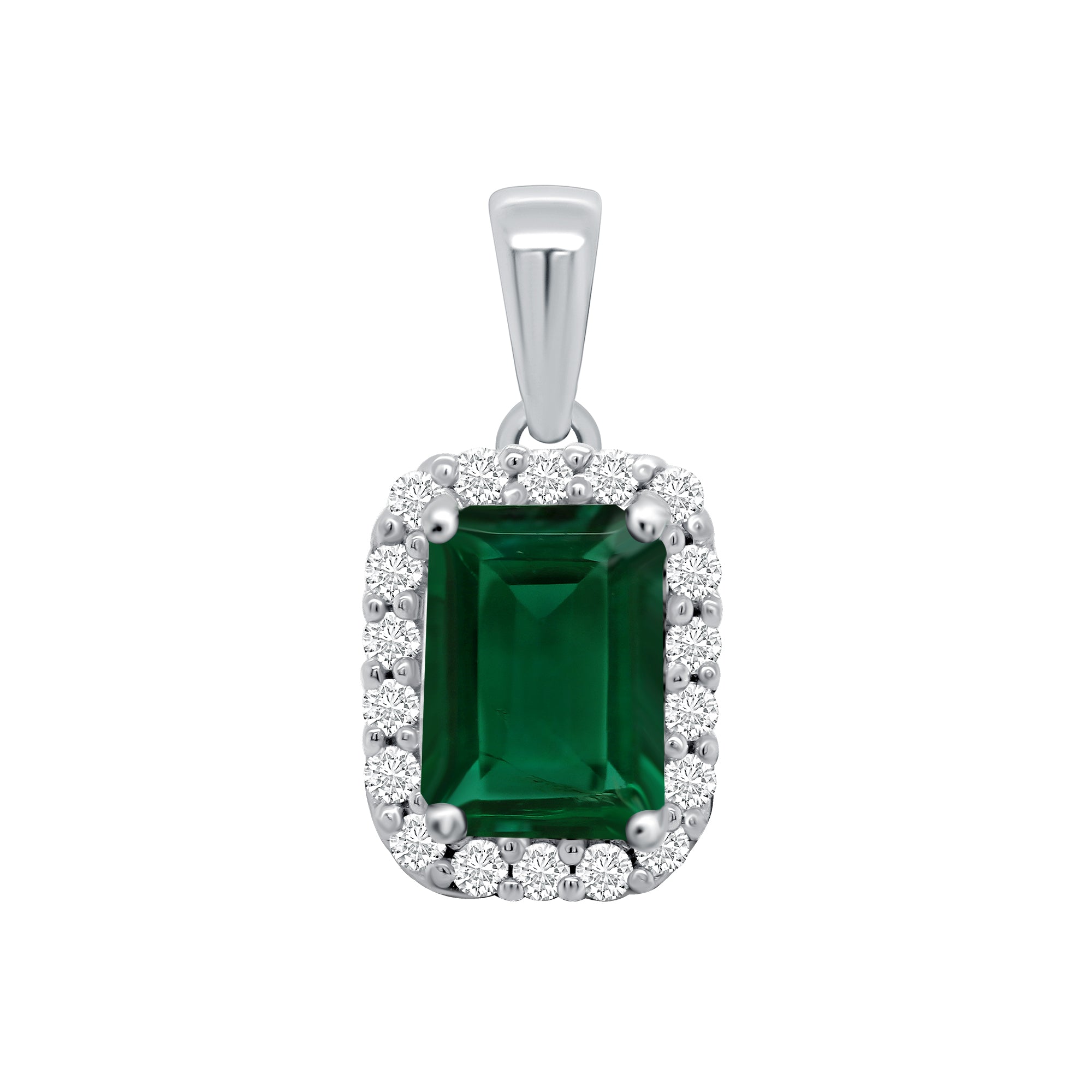 9ct white gold 8x6mm Octagonal Lab Created Emerald & E/VS Diamonds 0.27cts LG Pendant