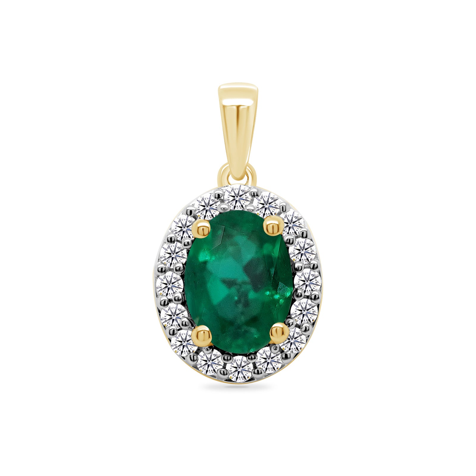9ct gold 8x6mm Oval Lab Created Emerald & E/VS Diamonds 0.25cts LG Pendant