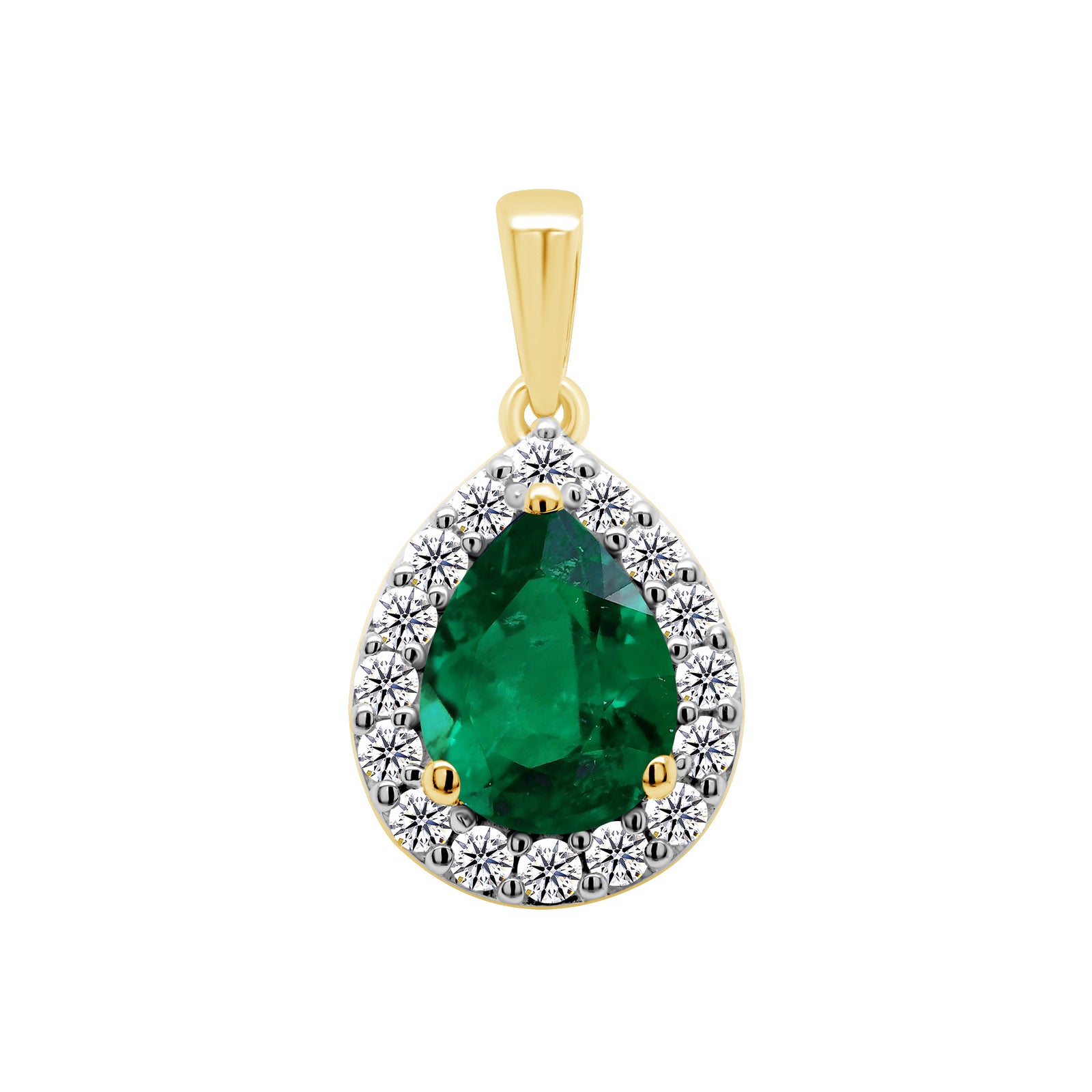 9ct gold 8x6mm Pear Lab Created Emerald & E/VS Diamonds 0.25cts LG Pendant