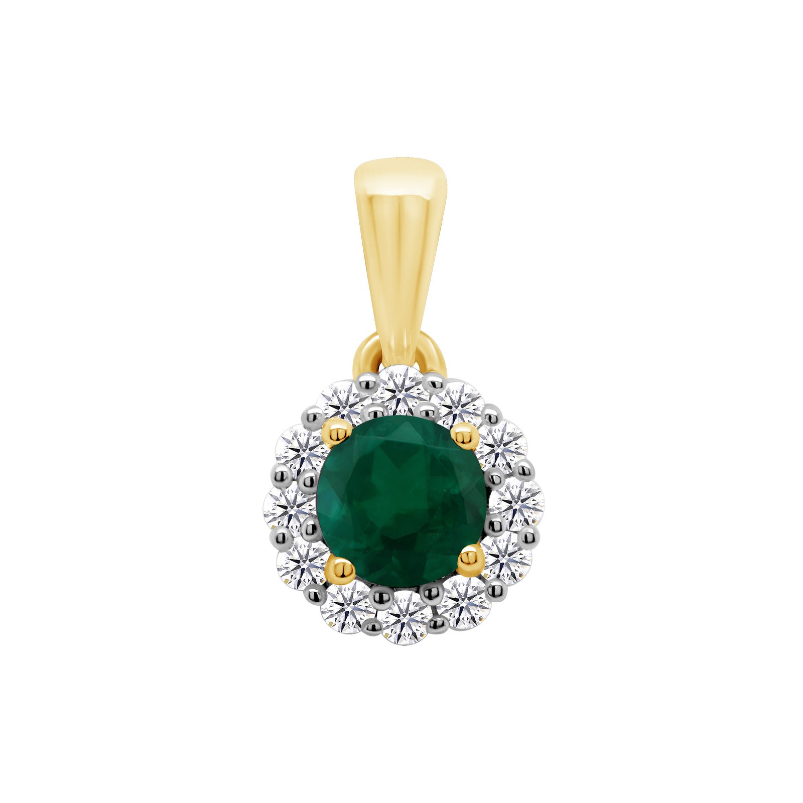 9ct gold Round Lab Created Emerald & E/VS Diamonds 0.10cts LG Pendant