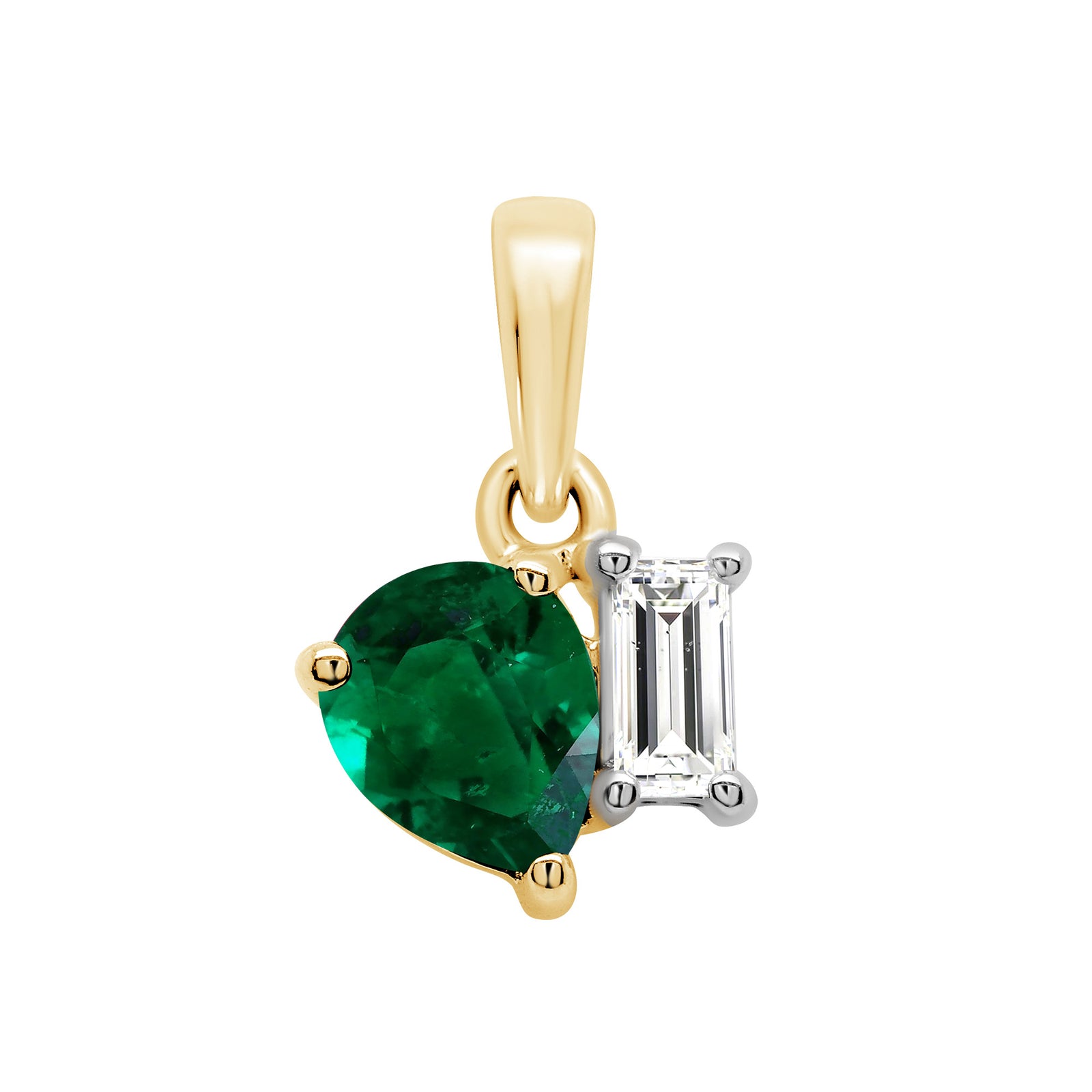 9ct gold 2 Stone Pear Lab Created Emerald & E/VS Diamond 0.07cts LG Pendant