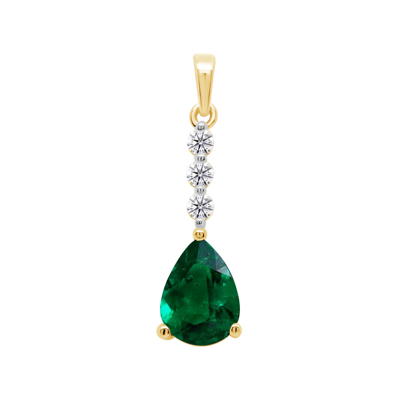9ct gold 8x6mm Pear Lab Created Emerald & E/VS Diamond 0.08cts LG Pendant
