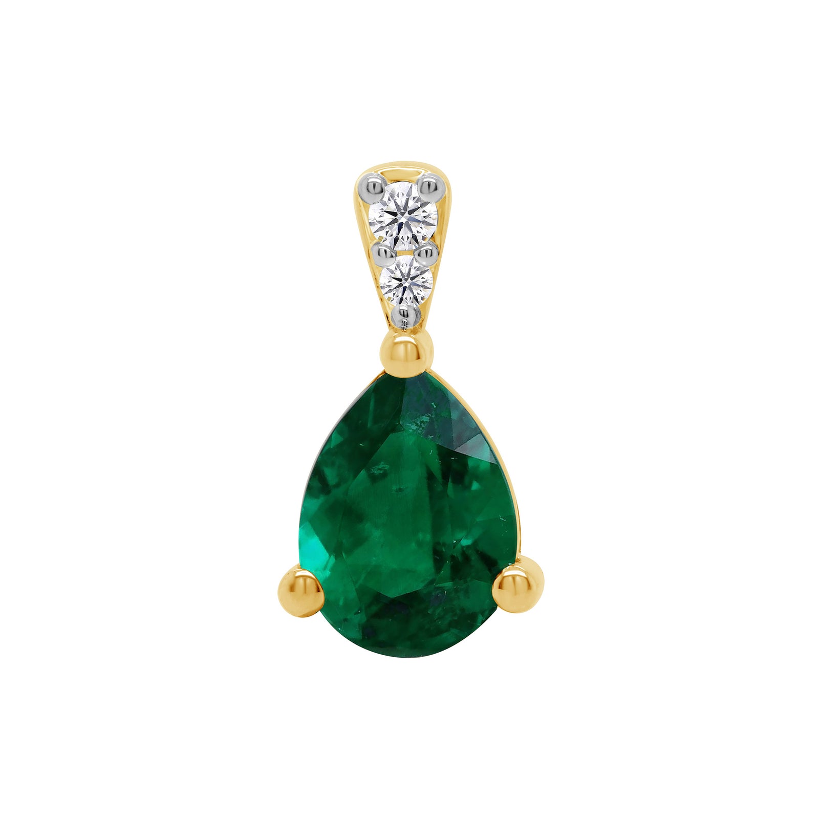 9ct gold 8x6mm Pear Lab Created Emerald & E/VS Diamond 0.04cts LG Pendant