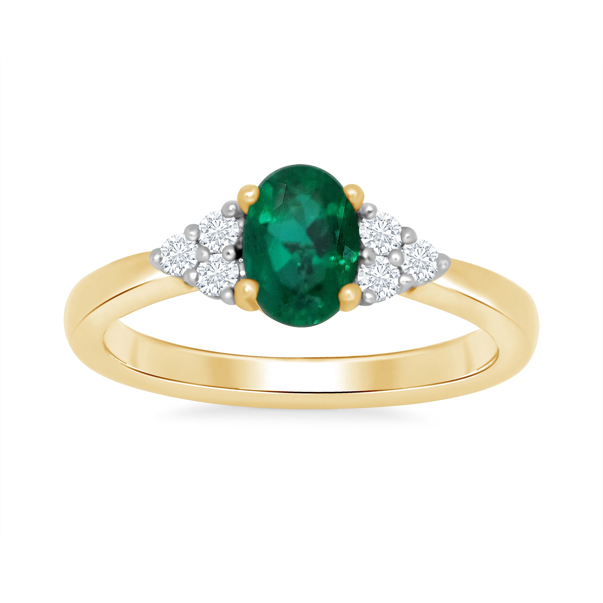 9ct gold 7x5 oval lab created emerald & 3 E/VS diamonds each side ring 0.15cts LG