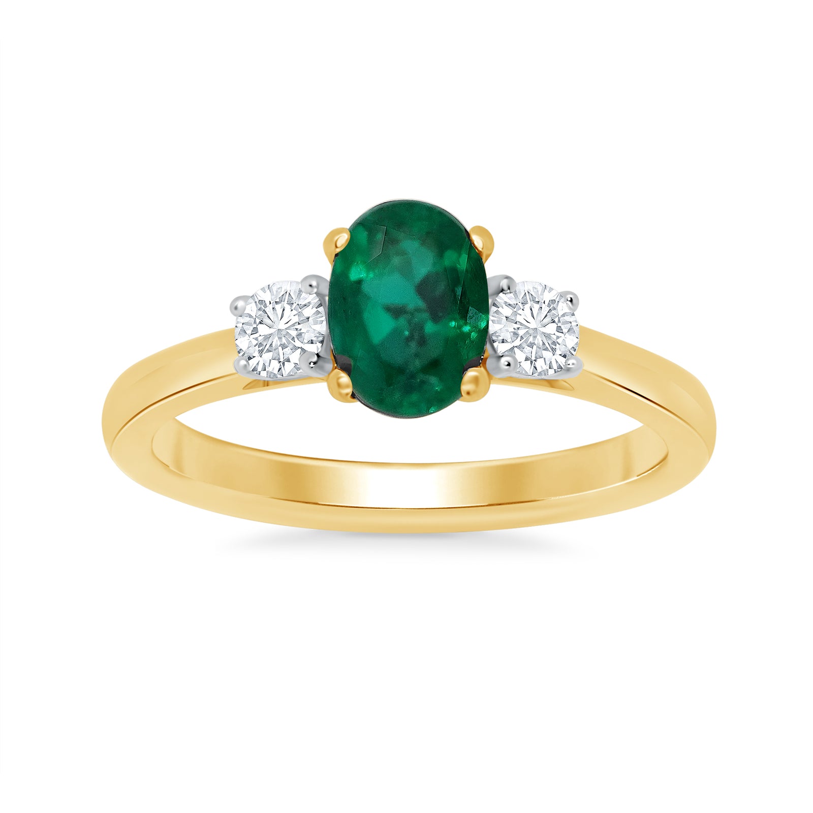 9ct gold 7x5 oval lab created emerald & E/VS diamonds ring 0.25cts LG