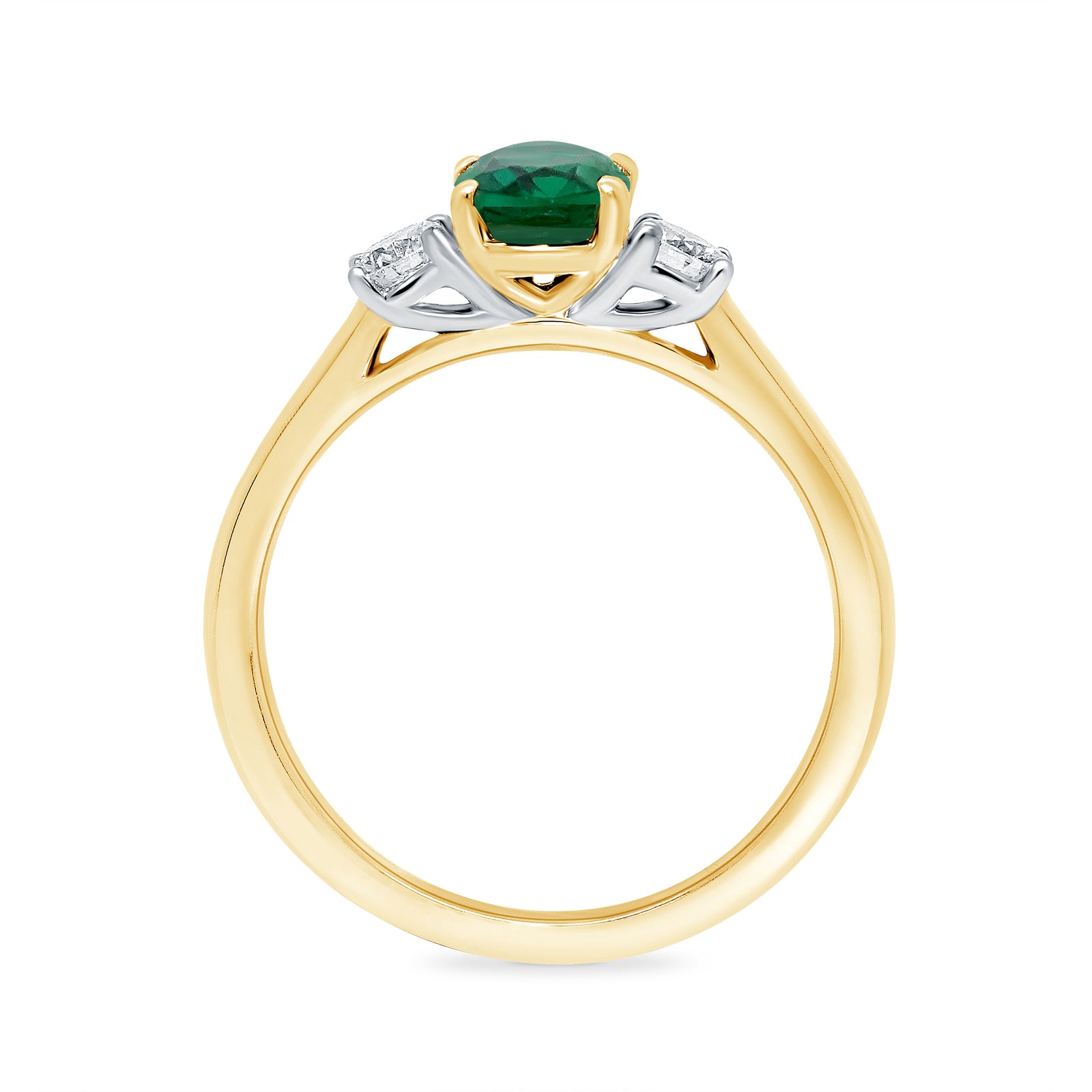 9ct gold 7x5 oval lab created emerald & E/VS diamonds ring 0.25cts LG