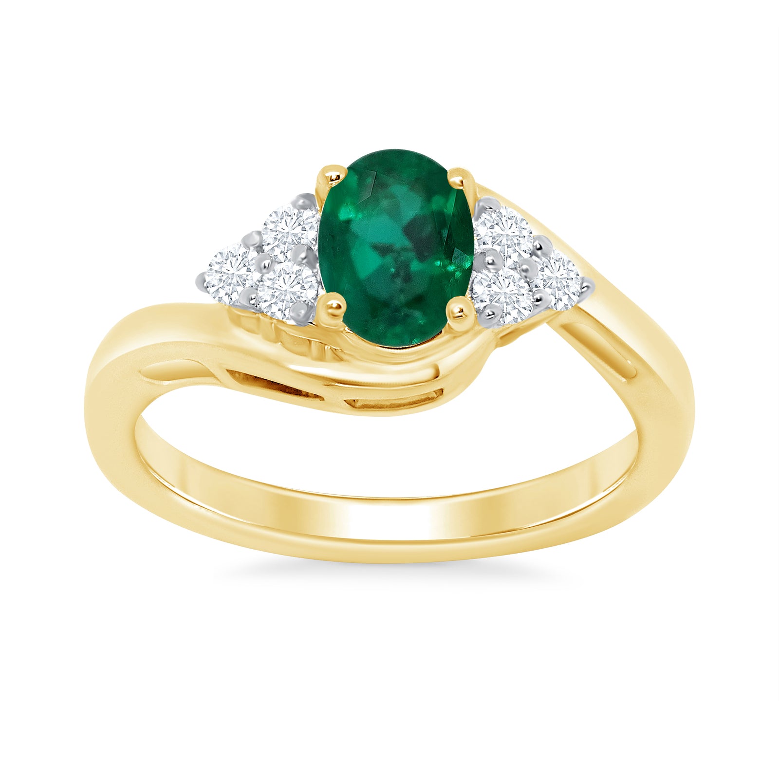 9ct gold 7x5 oval lab created emerald & E/VS diamond ring 0.20cts LG