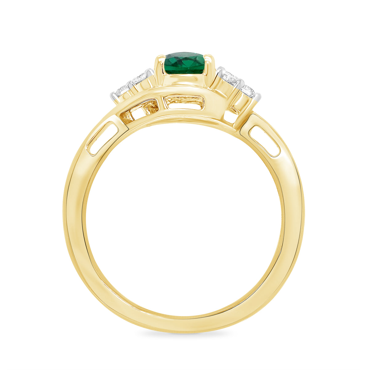 9ct gold 7x5 oval lab created emerald & E/VS diamond ring 0.20cts LG