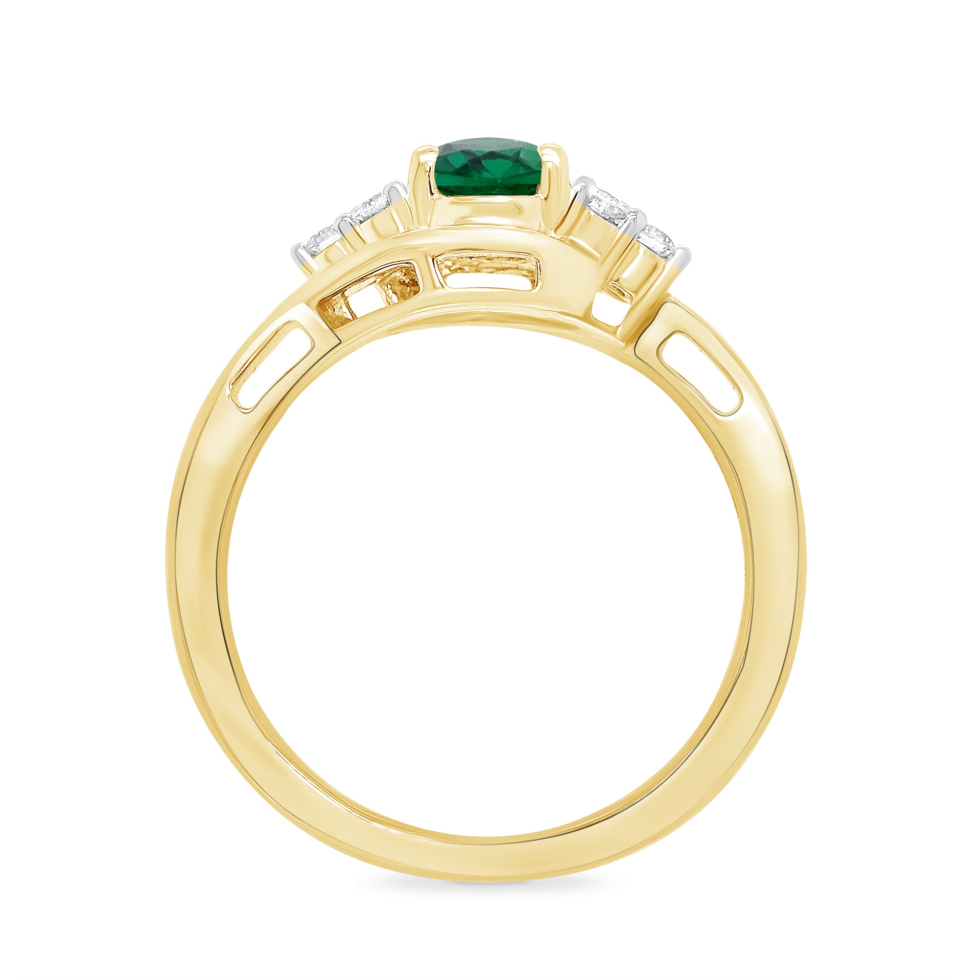 9ct gold 7x5 oval lab created emerald & E/VS diamond ring 0.20cts LG