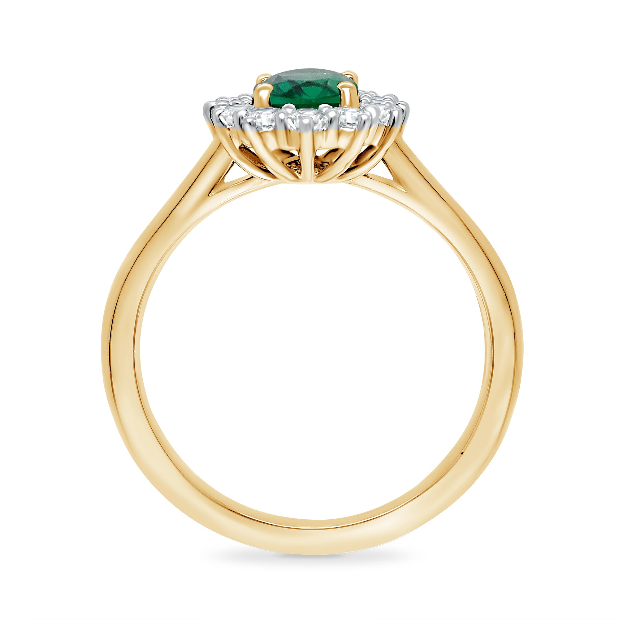 9ct gold 7x5 oval lab created emerald & E/VS diamond cluster ring 0.33cts LG