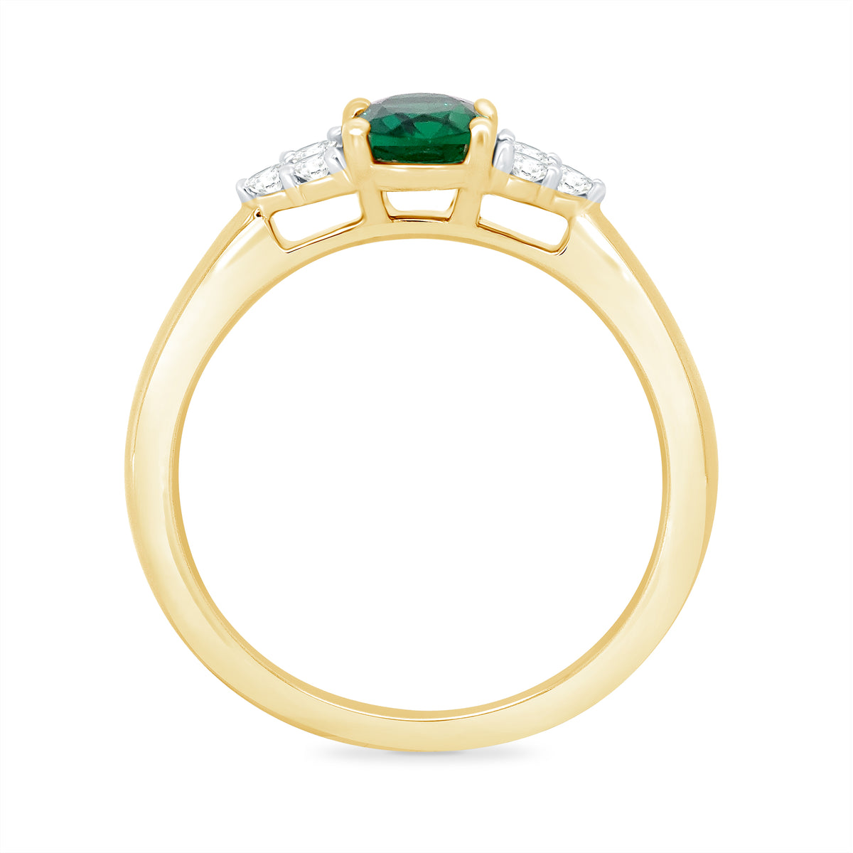 9ct gold 8x6 oval lab created Emerald & 3 E/VS diamonds each side ring 0.15cts LG