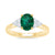 9ct gold 8x6 oval lab created Emerald & 3 E/VS diamonds each side ring 0.15cts LG