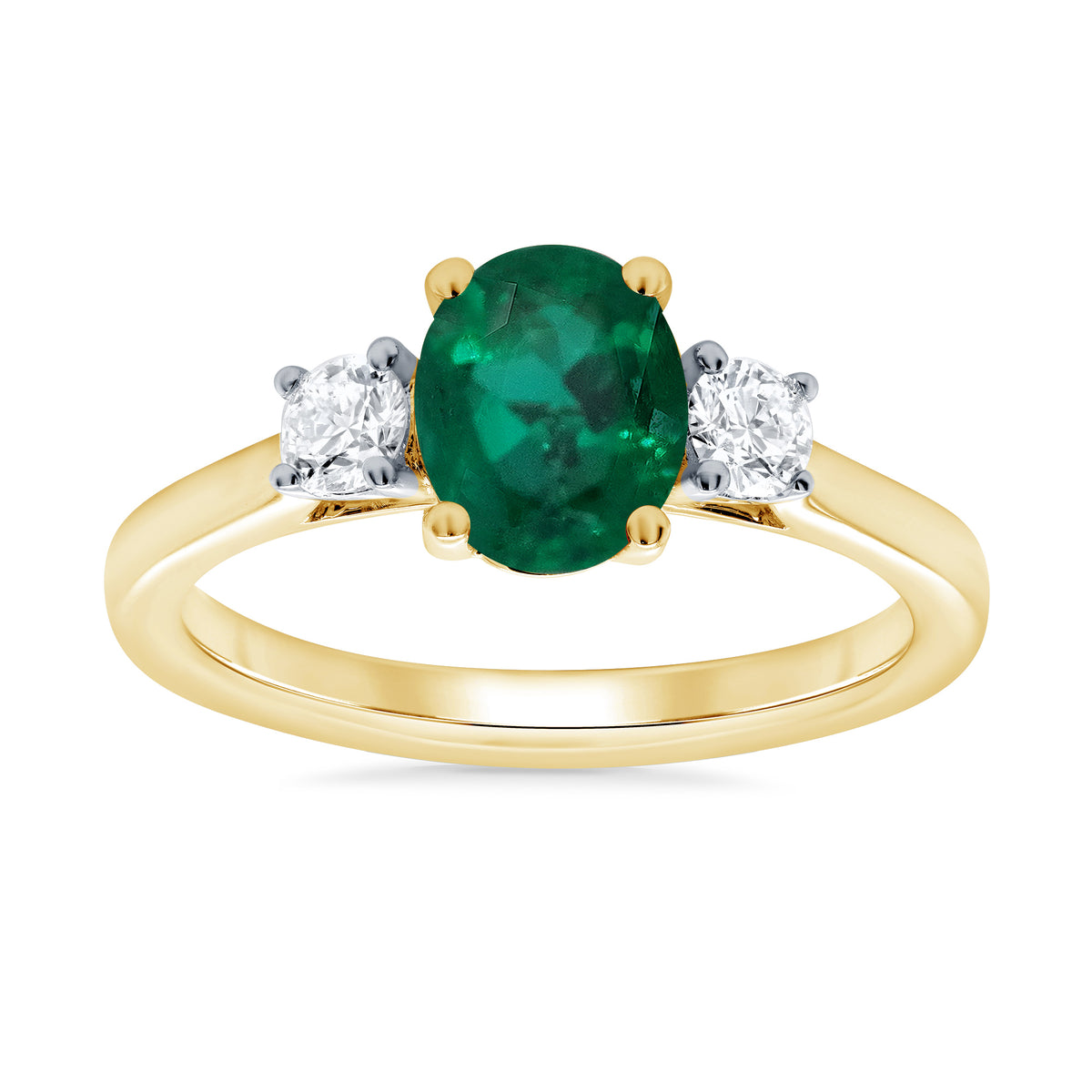 9ct gold 8x6 oval lab created emerald &amp; E/VS diamonds ring 0.25cts LG