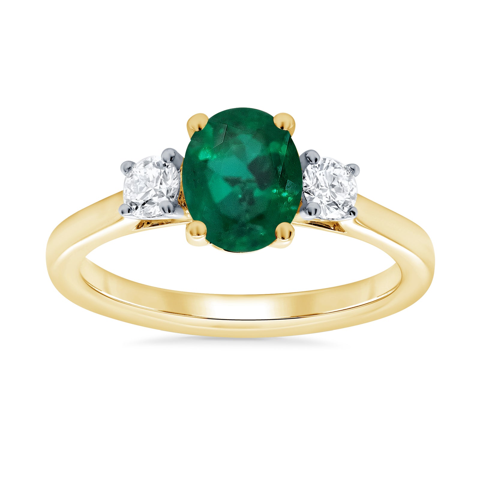 9ct gold 8x6 oval lab created emerald & E/VS diamonds ring 0.25cts LG