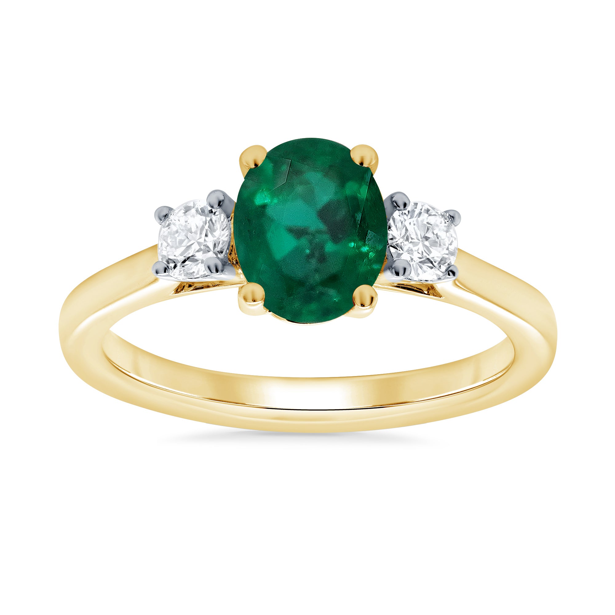 9ct gold 8x6 oval lab created emerald & E/VS diamonds ring 0.25cts LG