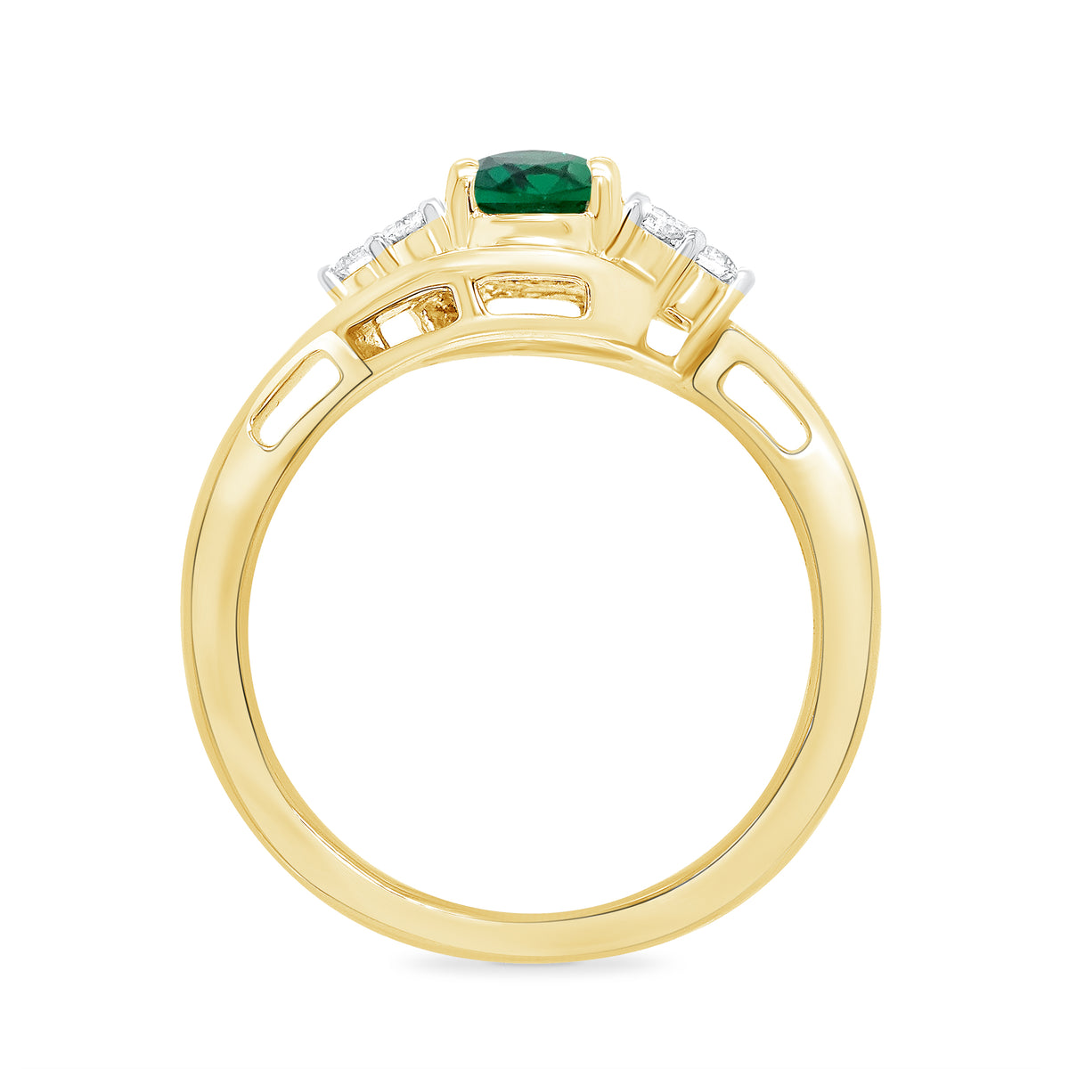 9ct gold 8x6 oval lab created emerald & E/VS diamond ring 0.20cts LG