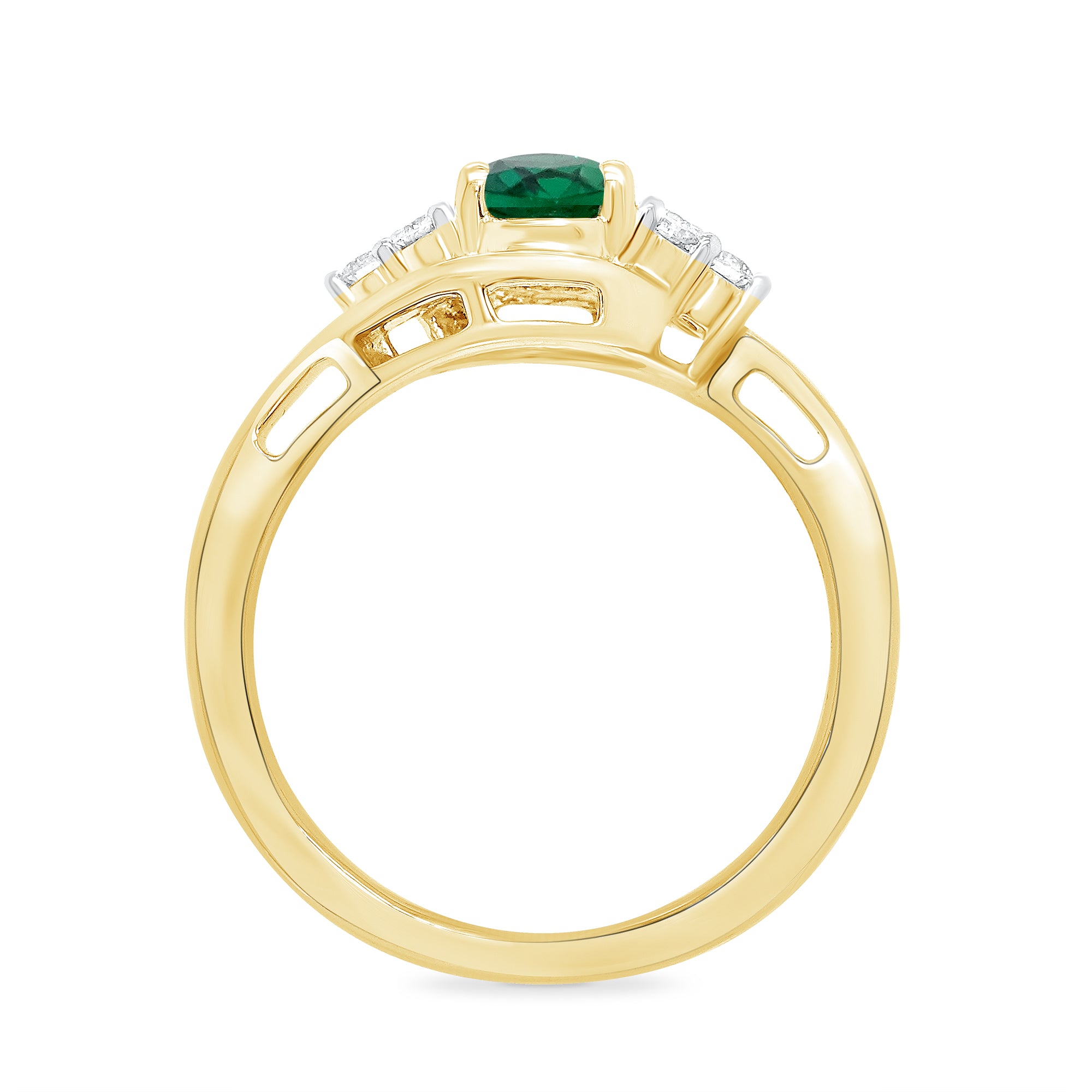 9ct gold 8x6 oval lab created emerald & E/VS diamond ring 0.20cts LG