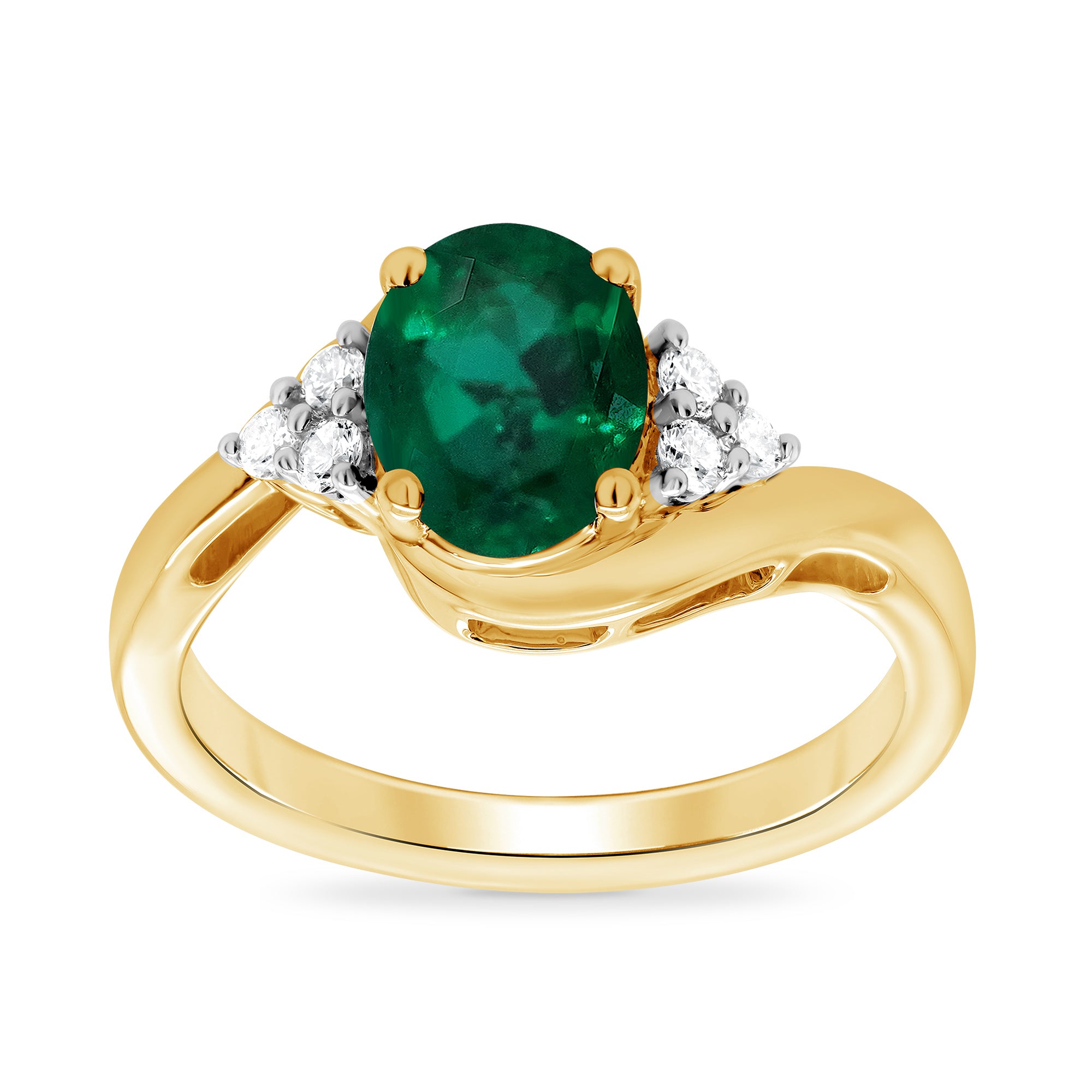 9ct gold 8x6 oval lab created emerald & E/VS diamond ring 0.20cts LG