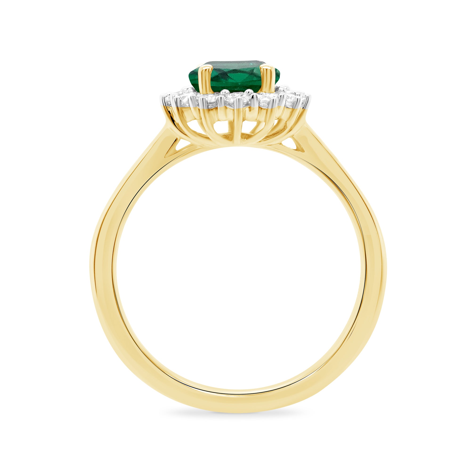 9ct gold 8x6 oval lab created emerald & E/VS diamond cluster ring 0.36cts LG