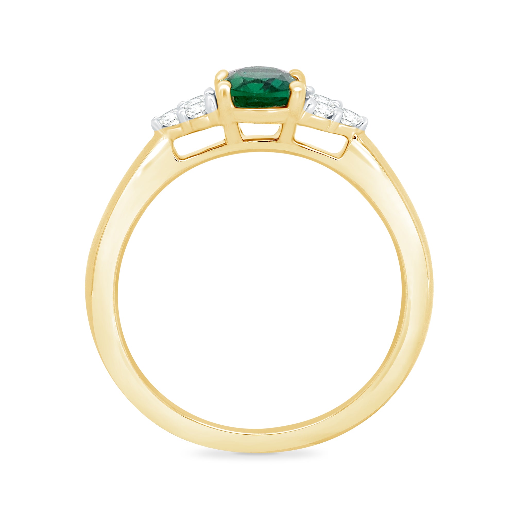 9ct gold 9x7 oval lab created Emerald & 3 E/VS diamonds each side ring 0.15cts LG