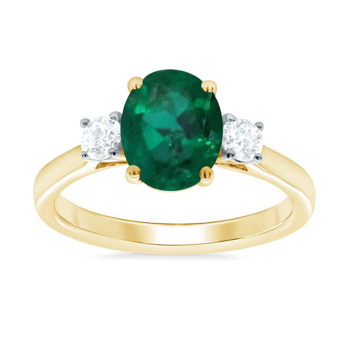 9ct gold 9x7 oval lab created emerald &amp; E/VS diamonds ring 0.25cts LG