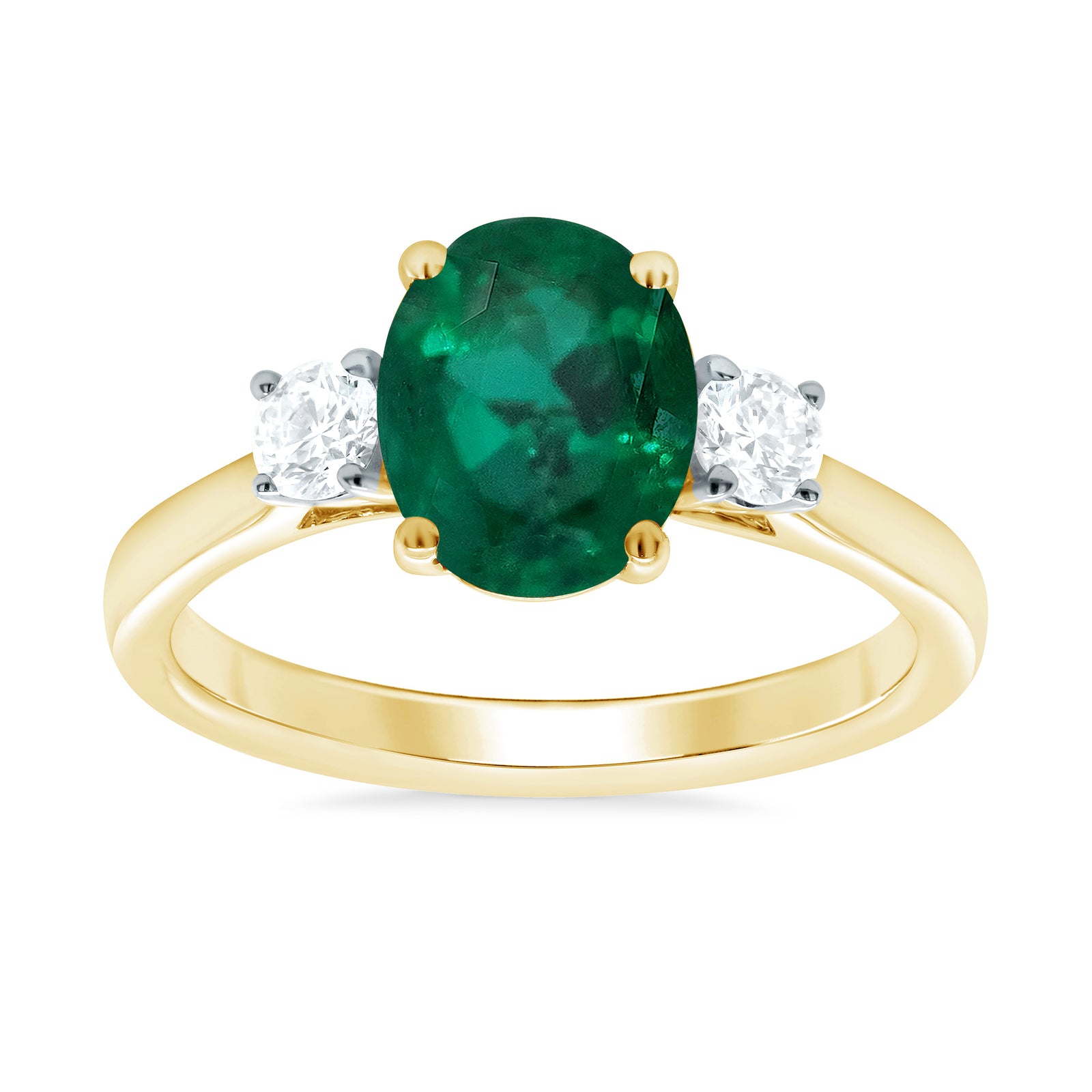 9ct gold 9x7 oval lab created emerald & E/VS diamonds ring 0.25cts LG