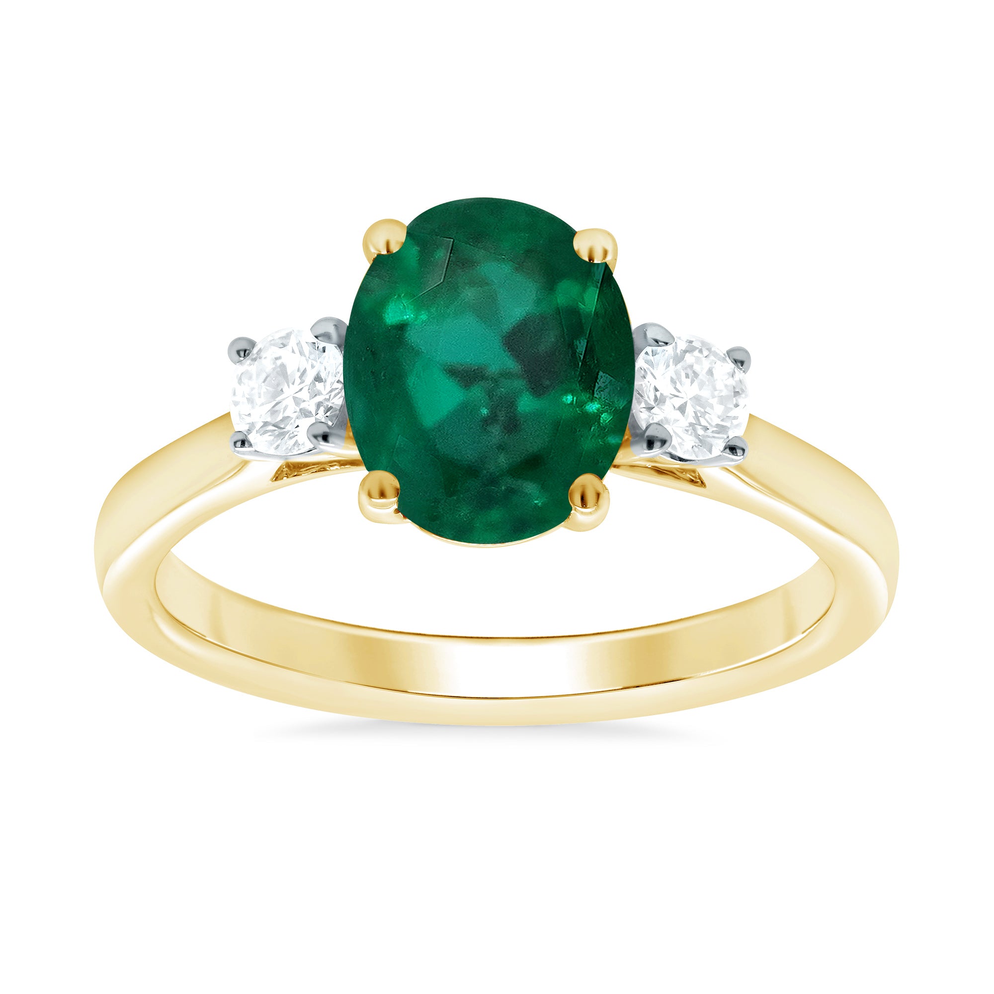 9ct gold 9x7 oval lab created emerald & E/VS diamonds ring 0.25cts LG