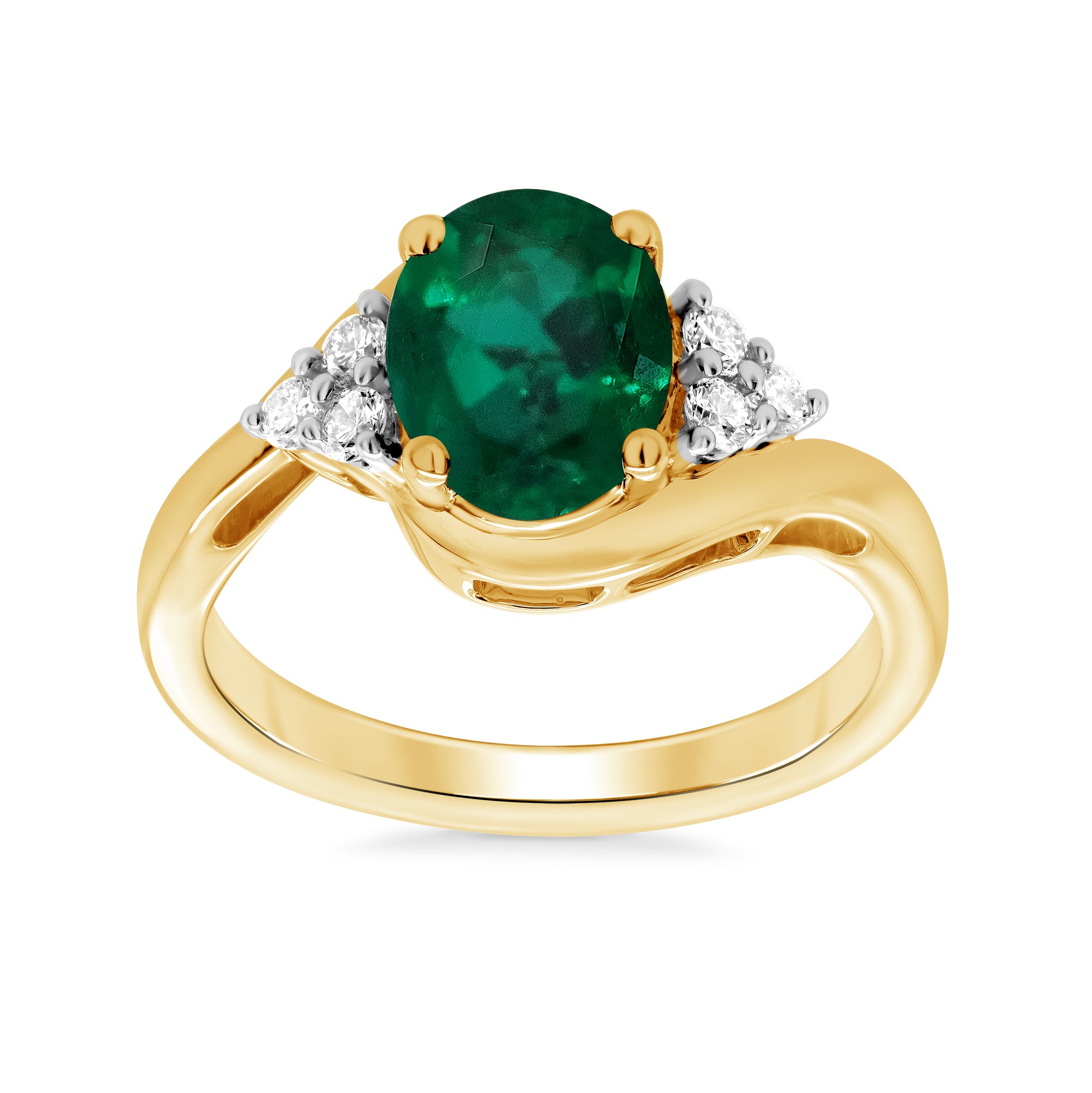 9ct gold 9x7 oval lab created emerald & E/VS diamond ring 0.20cts LG