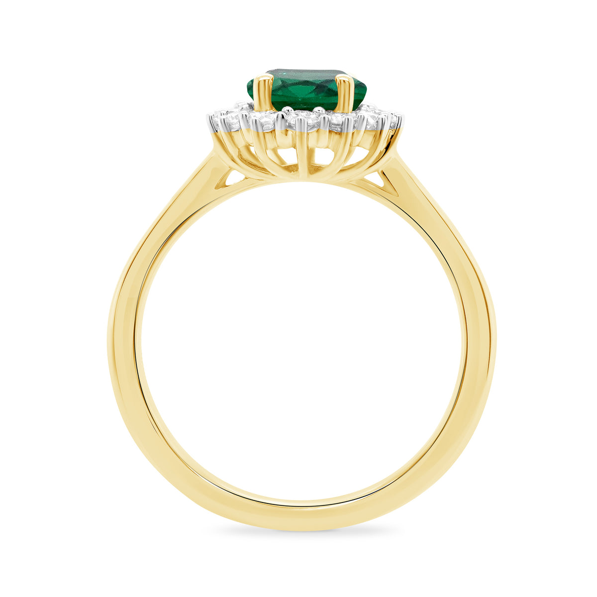 9ct gold 9x7 oval lab created emerald & E/VS diamond cluster ring 0.36cts LG